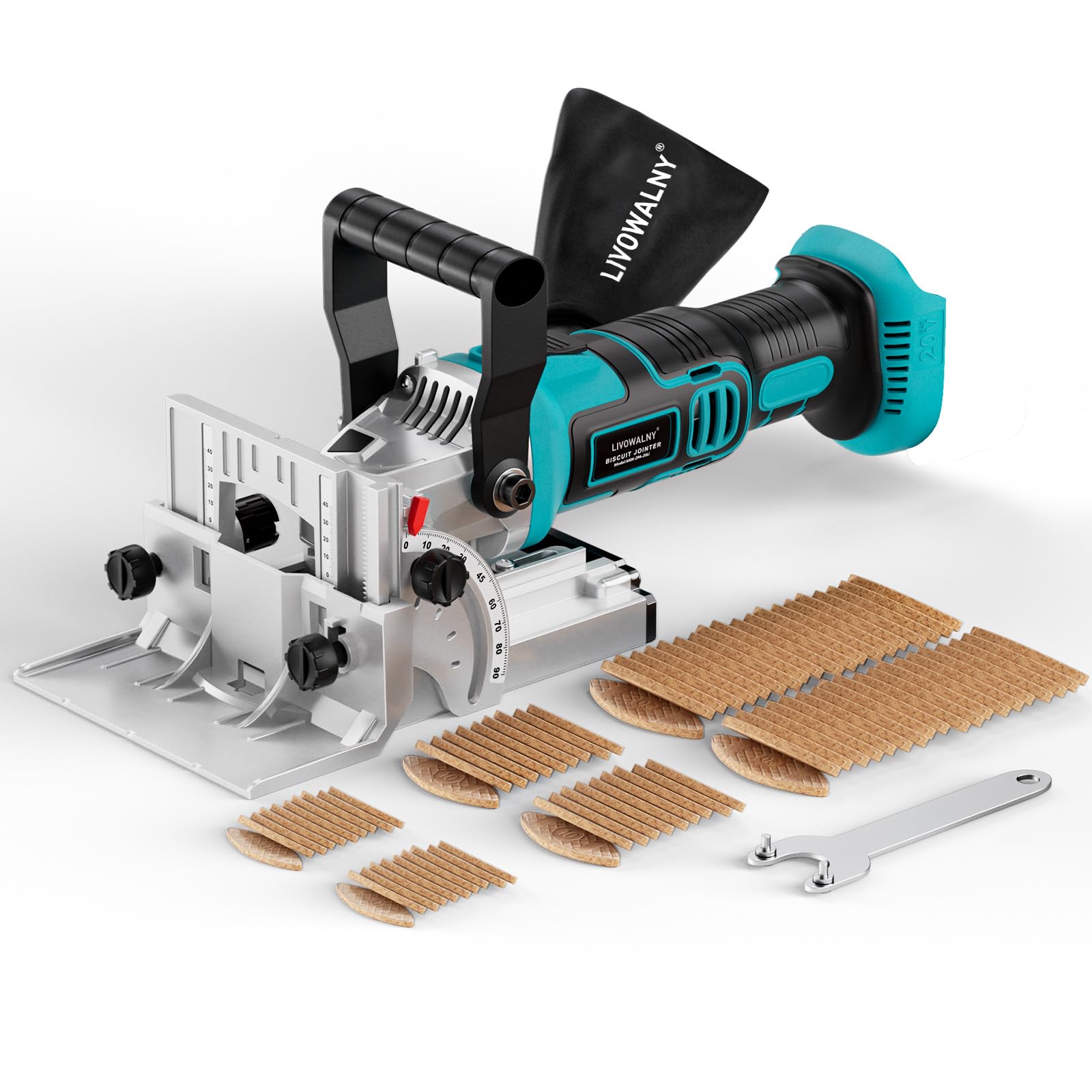 LIVOWALNY Flachdübelfräse Kompatibel Mit Makita 18V : Akku-Nutfräse Mit Staubbeutel & flachdübel für Holzbearbeitung (Ohne Akku/Ladegerät), 11000 U/Min, 6-Stufen-Tiefeneinstellung, 0-90° Schnitt