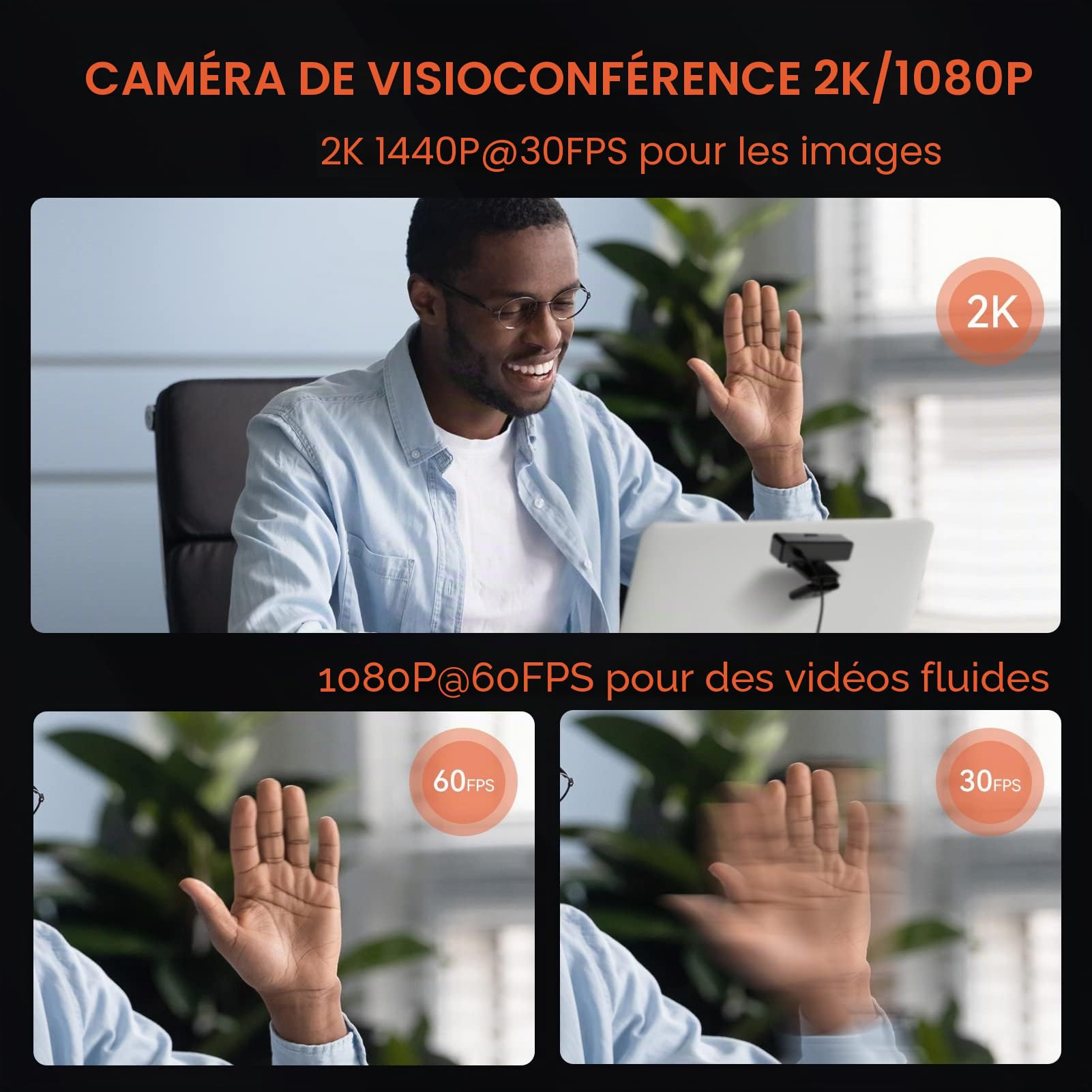 Nuroum V11 2K Webcam PC avec Microphone, Full HD 1080P/60fps Business Webcam pour Zoom/Skype, 90° Grand Angle, Couvercle de Privacité, USB Plug&Play Caméra Web pour Windows/Mac PC/Laptop