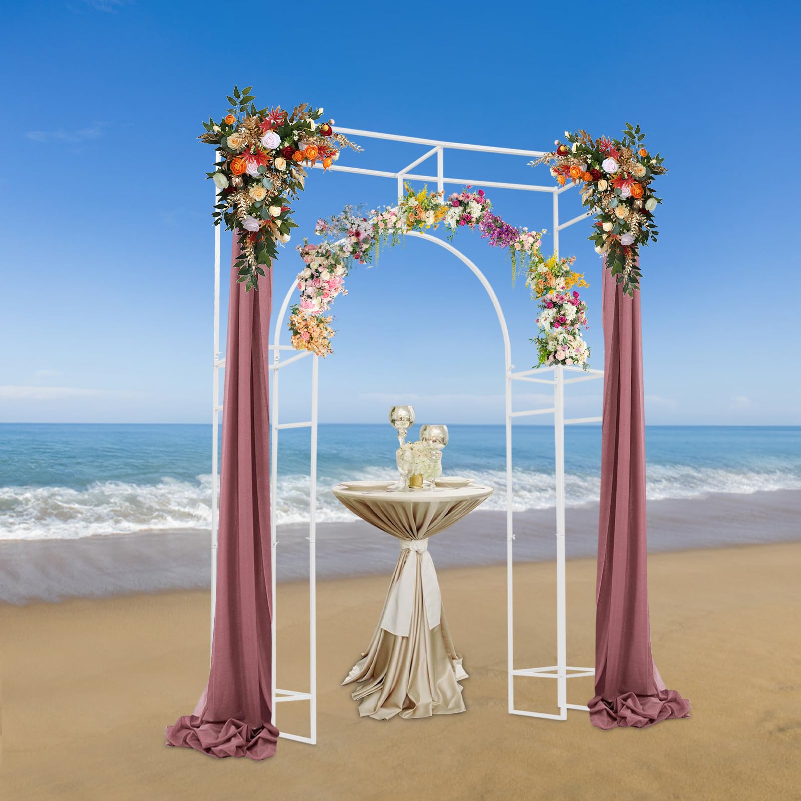 Łuk weselny, prostokątny, regulowany, biały, metalowy, klasyczny, 1,8 x 2,4 m, nośność ok. 20 kg, na wesela, urodziny, zaręczyny, baby shower, uroczystości zakończenia szkoły itd