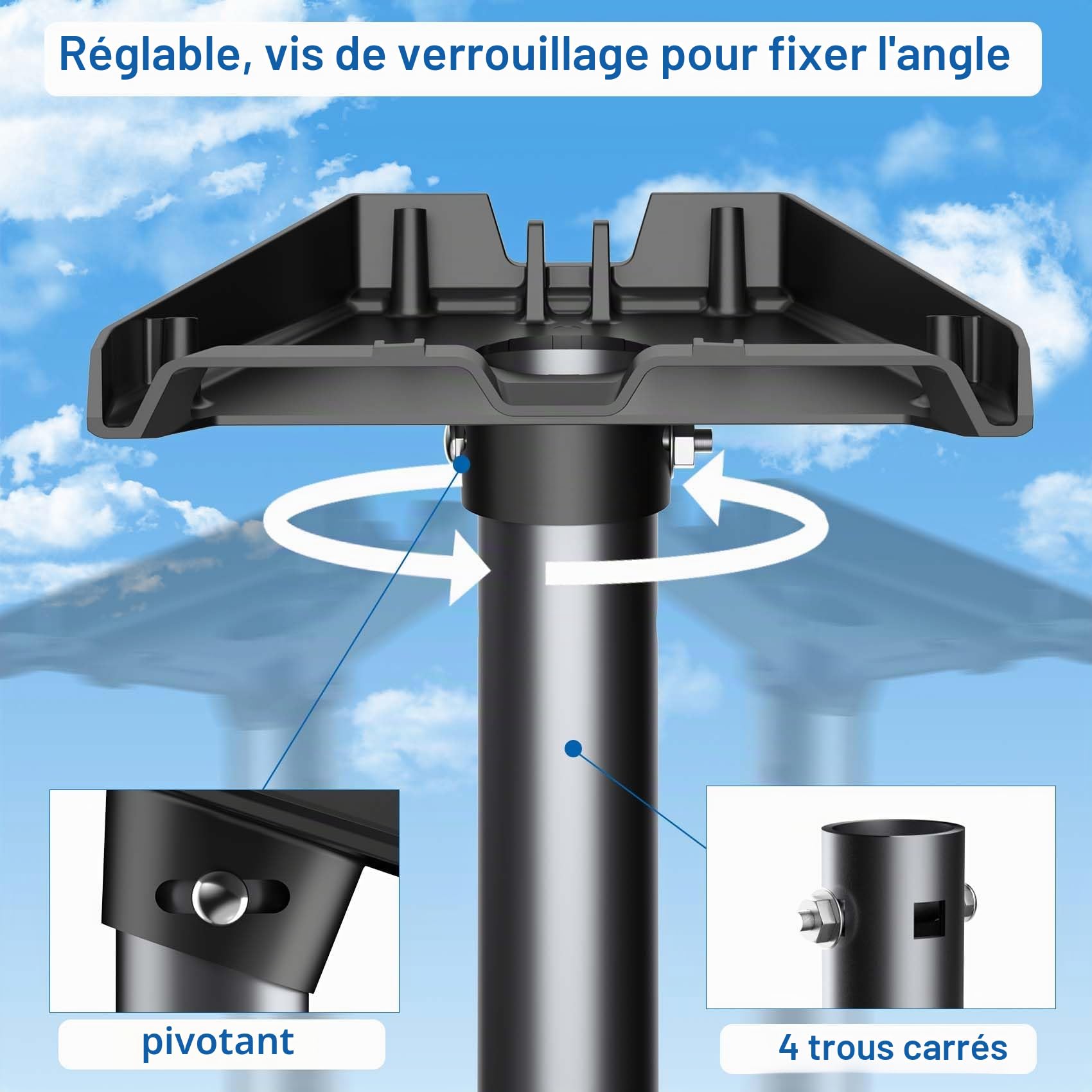 Support Gen 3 pour Starlink, kit de montage réglable mur/toit compatible avec l’antenne standard Starlink V3【Adaptateur de tube Gen 3 en aluminium inclus】
