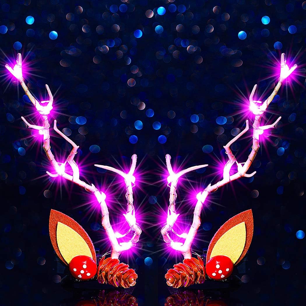 Jeairts Light Up Christmas Hair Clips Glowing Reindeer Antlers Headpiece Hair Barrettes Led Xmas Hair Accessories for Women