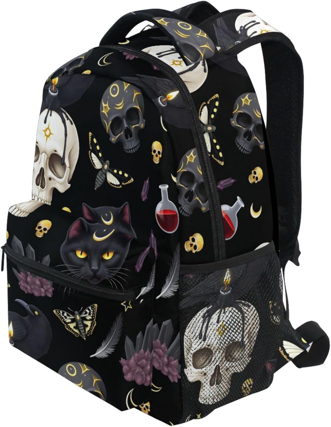 MNSRUU Student School Bag Goth Skull Moth Backpack for Girls Boys College Bookbag Laptop Rucksack Travel Backpack for Adult Teen Casual Daypack