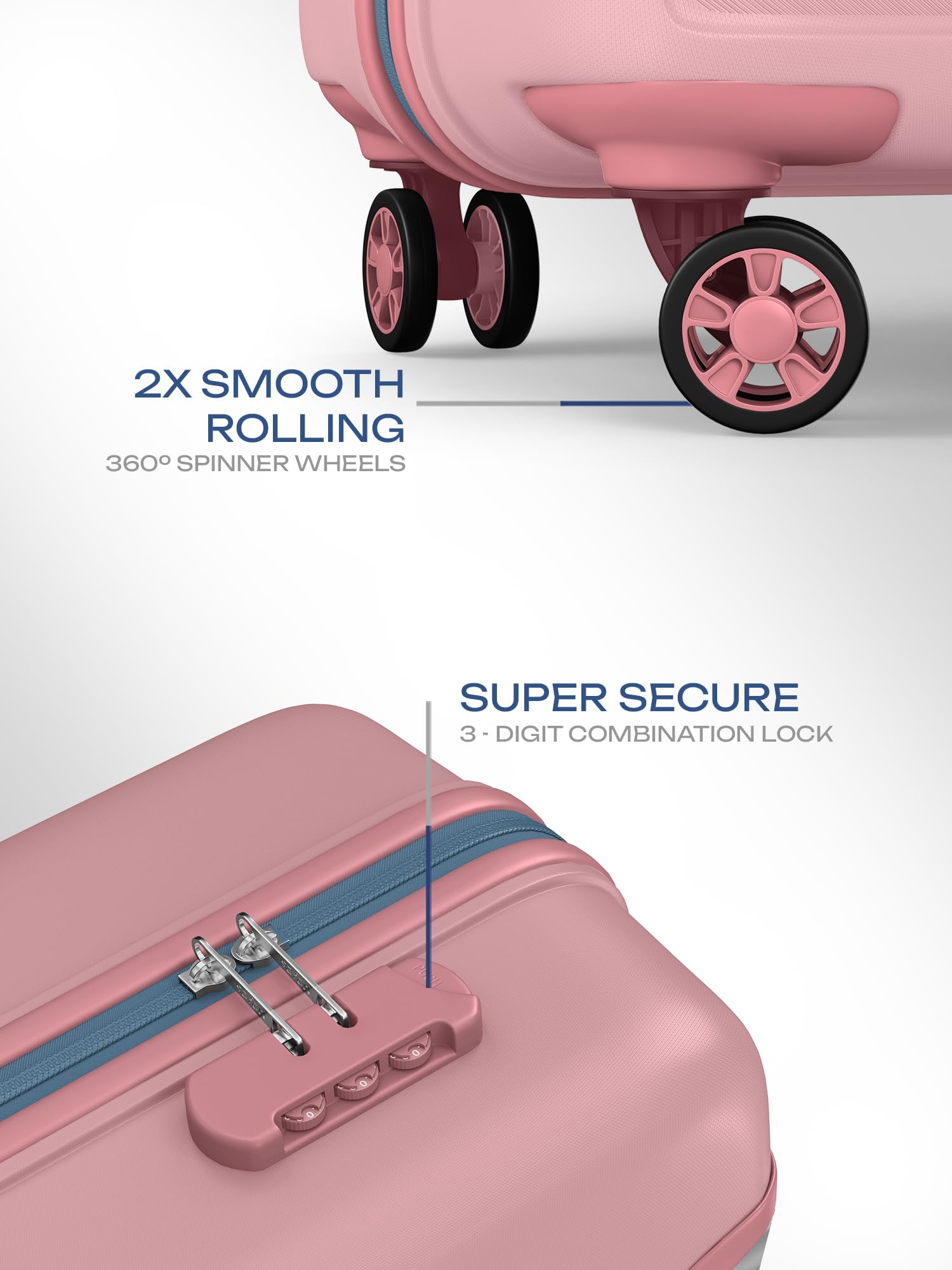 Safari Pentagon Pro 8 Wheels 55cm Cabin Size Trolley Bag, Hard Case Polypropylene, 360º Wheeling Small Carry-on Luggage, Suitcase for Travel, Trolley Bags for Travel, Rose Gold — Amazon image 3