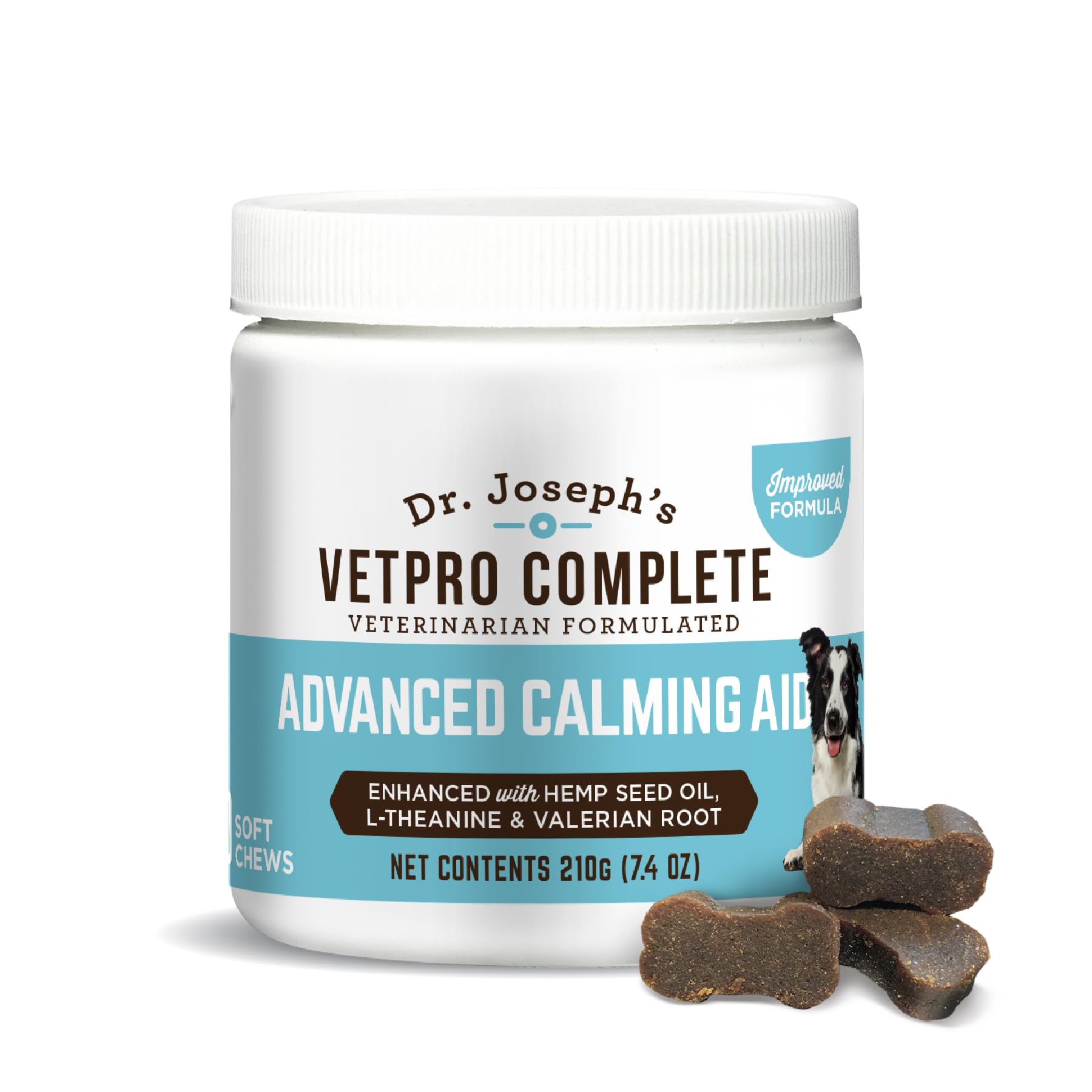 Dr. Joseph's VetPro Complete Advanced Calming Aid Dog Chew Treats, 60 Count, Support for Nervous Dogs, Enhanced with Organic Hemp Seed Oil,