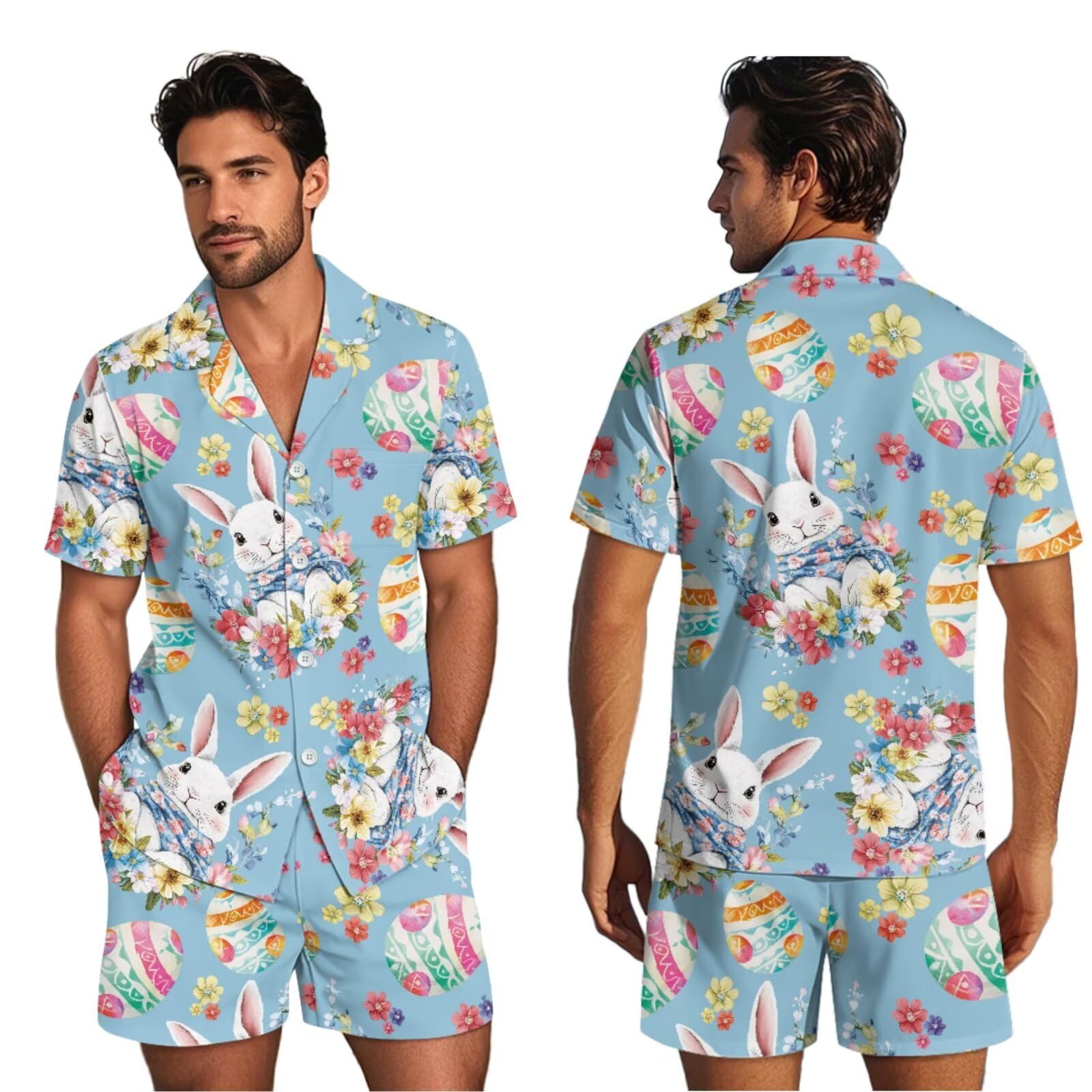 Pijamas a juego para parejas, de manga corta, con botones, ropa de dormir a juego