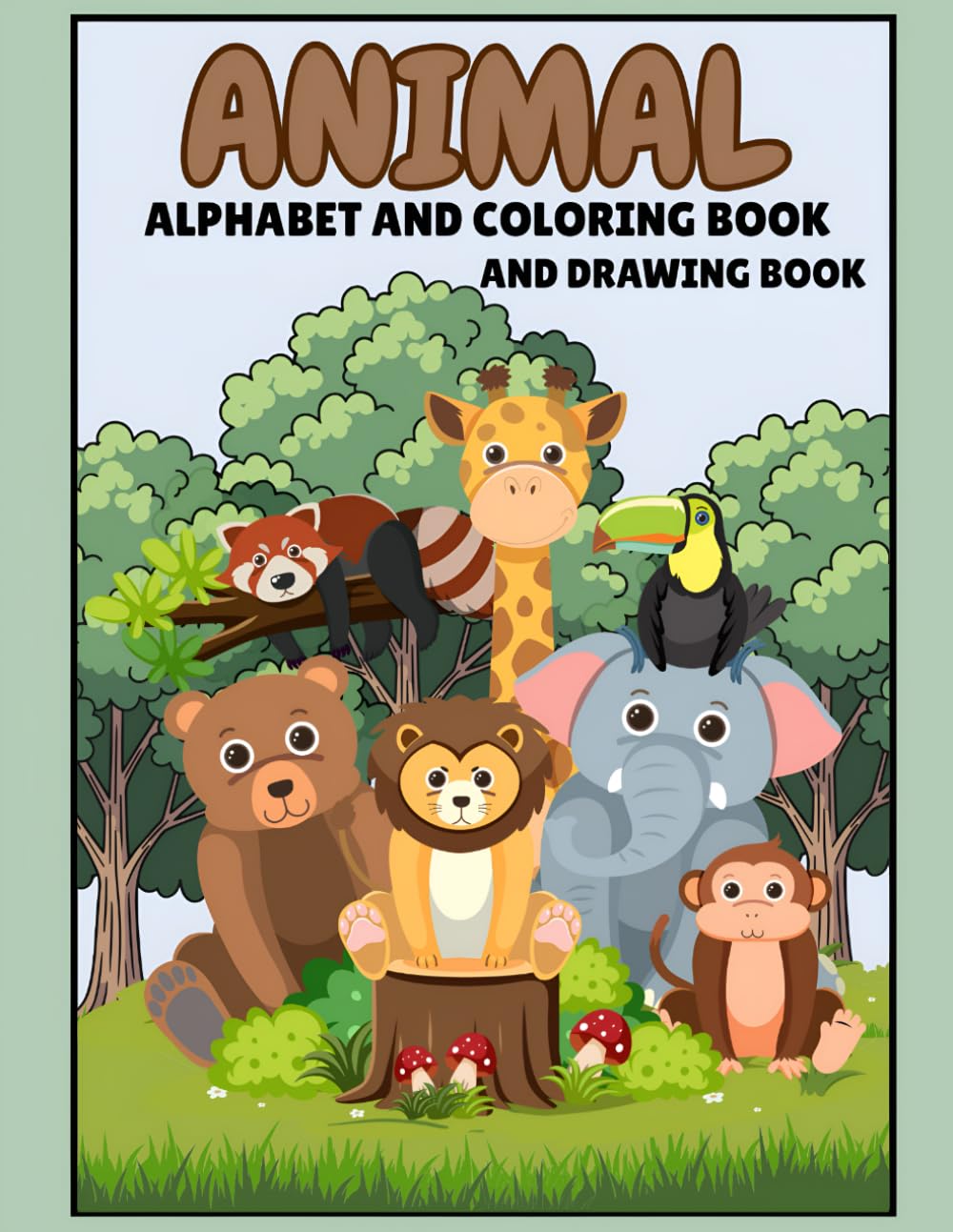 Animal Alphabet And Coloring and Drawing Book In Green Background and Illustrative Style