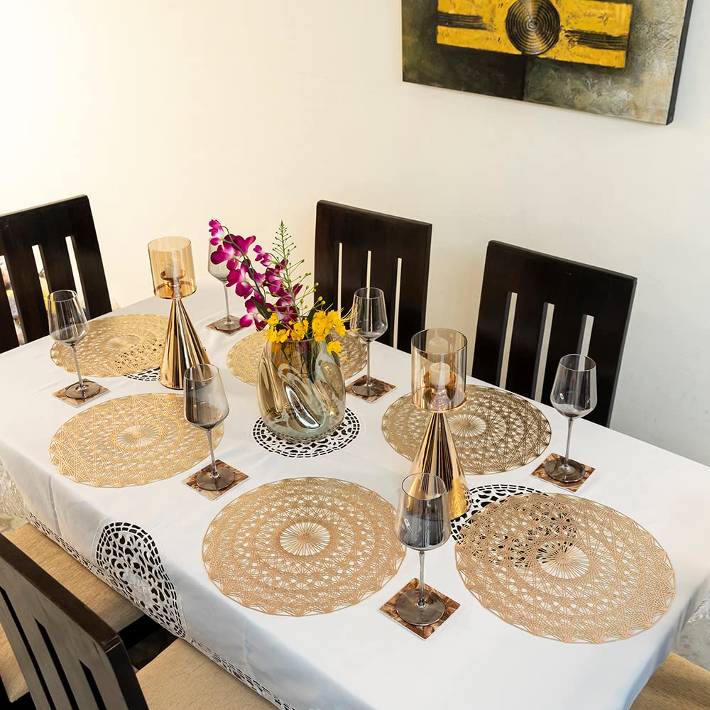 EZ Life Baroque Interweave Nebula Round 6 Table Mats Set - Dining Table Mat & Dining Kitchen Restaurant Table Mats for Dinner Parties-Non-Slip - Waterproof Placemat for Dining Table, Table Décor Mat 4