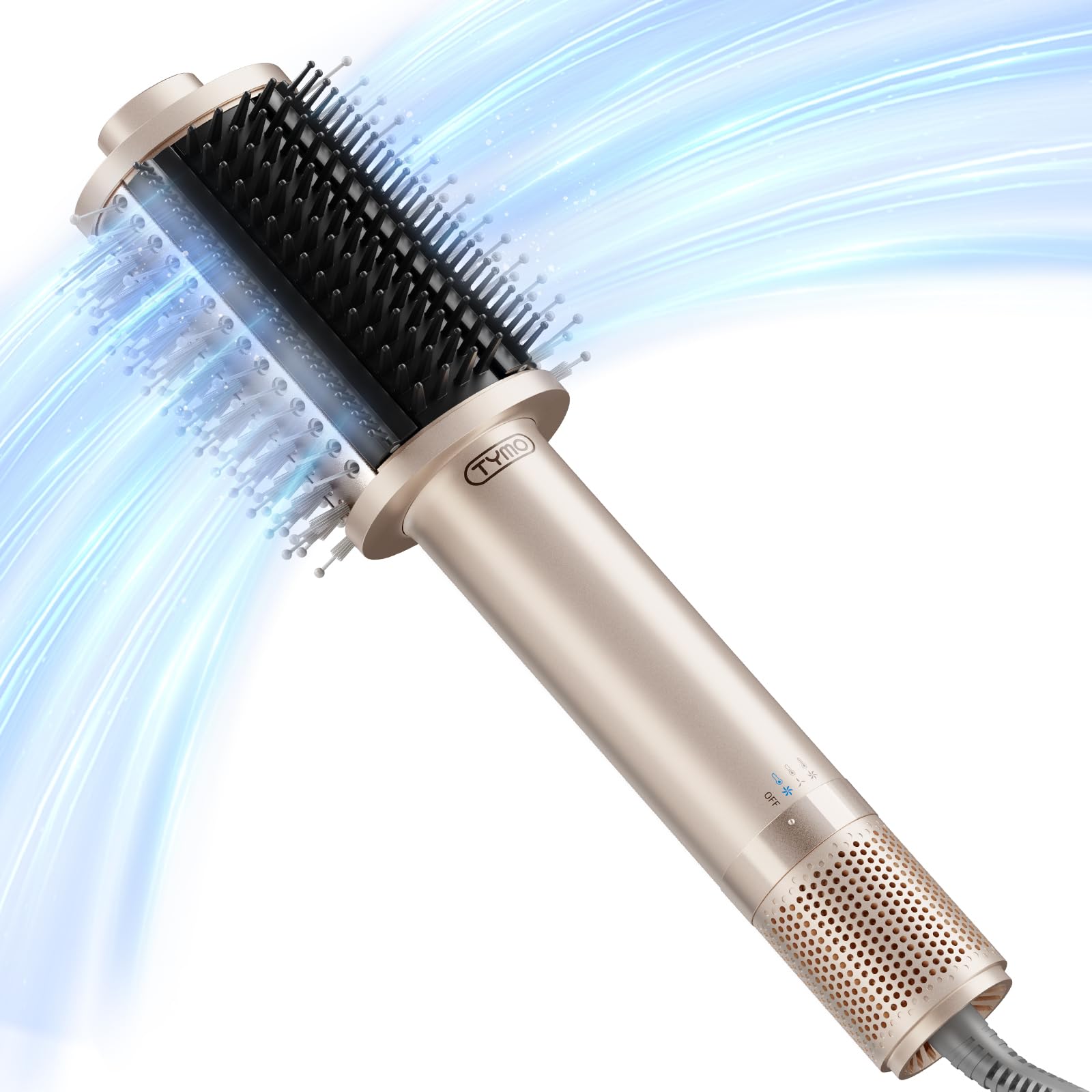 TYMO Brosse Soufflante Chauffante, One-Step Sèche-cheveux et Brosse Volume, Brushing Peine Ionique 5 en 1 avec Moteur Turbo Pour Séchage Rapide et Doux, Lisser, Boucler, Créer du Volume, Or