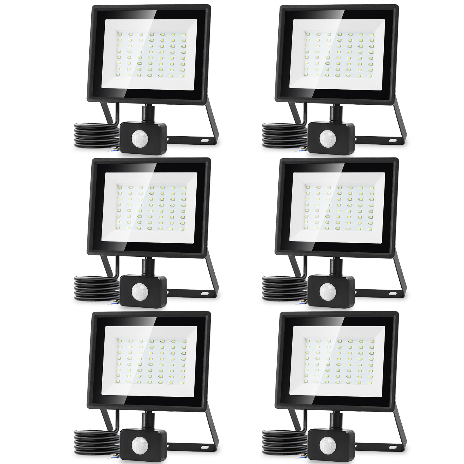Aigostar- 6 Pz Faretto Led da Esterno con Sensore di Movimento,50W 4300LM Faro LED Esterno,Bianco Freddo 6500K,IP65 Impermeabile Faretti LED per Giardino, Cortile,Patio,Garage