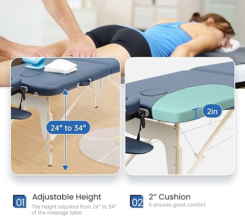 Miniatura 4 de Mesa de masaje portátil con estirador de cuello y hojas, cama de masaje de 84 pulgadas, cama de masaje ajustable para pestañas cama de masaje, mesa