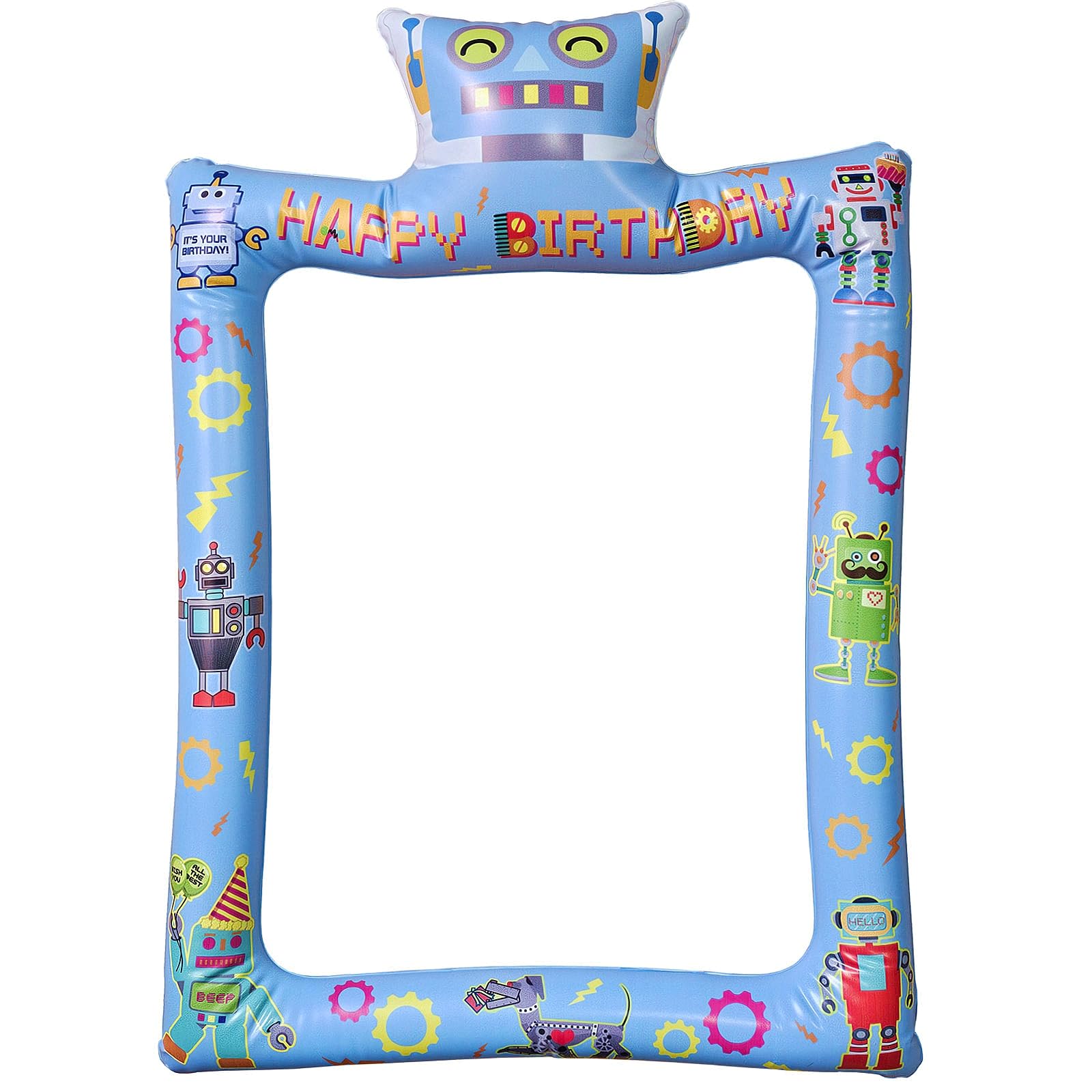 Yiiigoood Robot Birthday Happy Birthday Inflatable Selfie Photo Frame Props For Pictures & Decors Fun Robot Themed Blow Up Picture Frame Decors For Tech-Loving Birthday Party Supplies