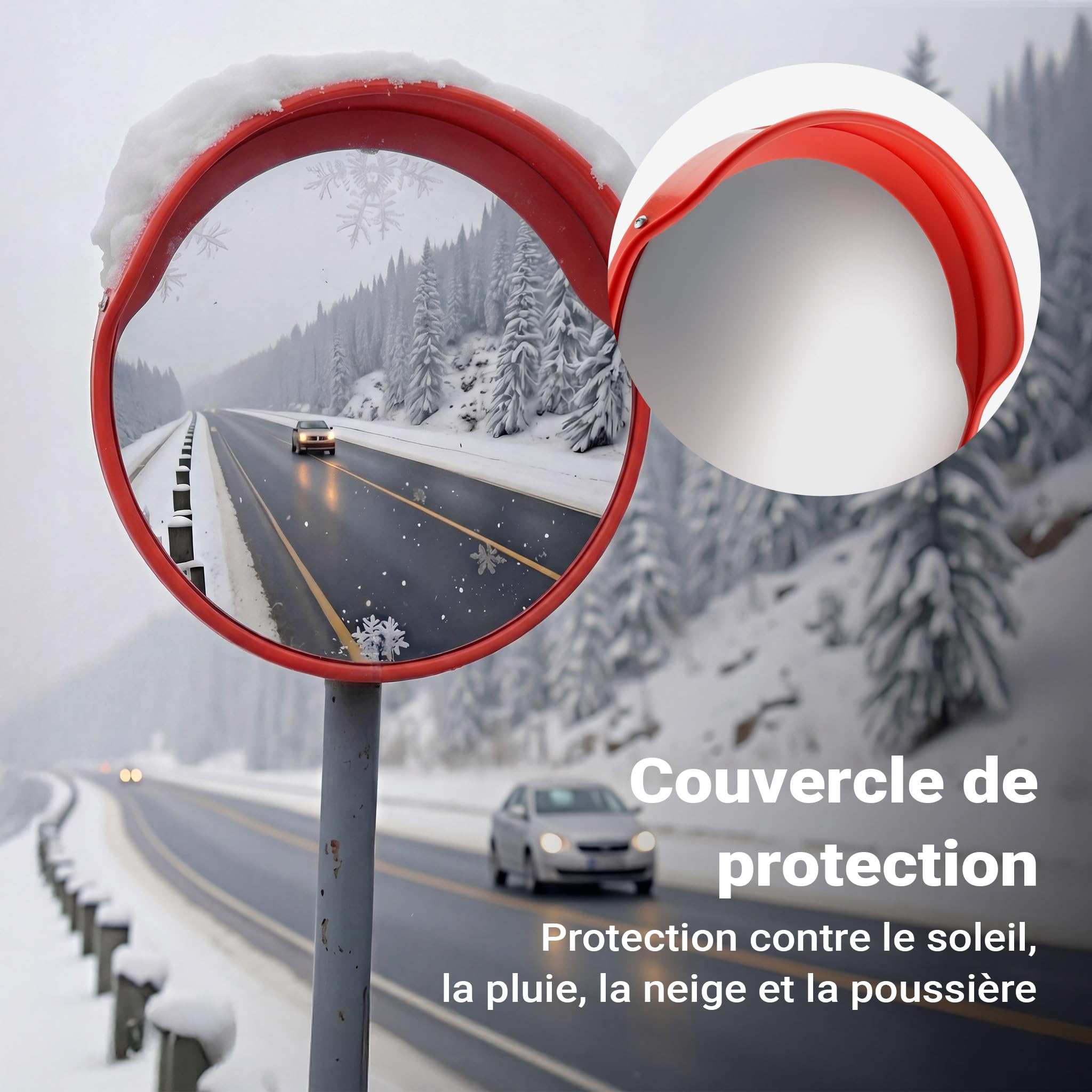 Wiltec Miroir rond de circulation convexe 80cm Champ de vision de 160° Couvercle de protection Sécurité routière Outdoor Indoor Résistant Matériel de montage inclus