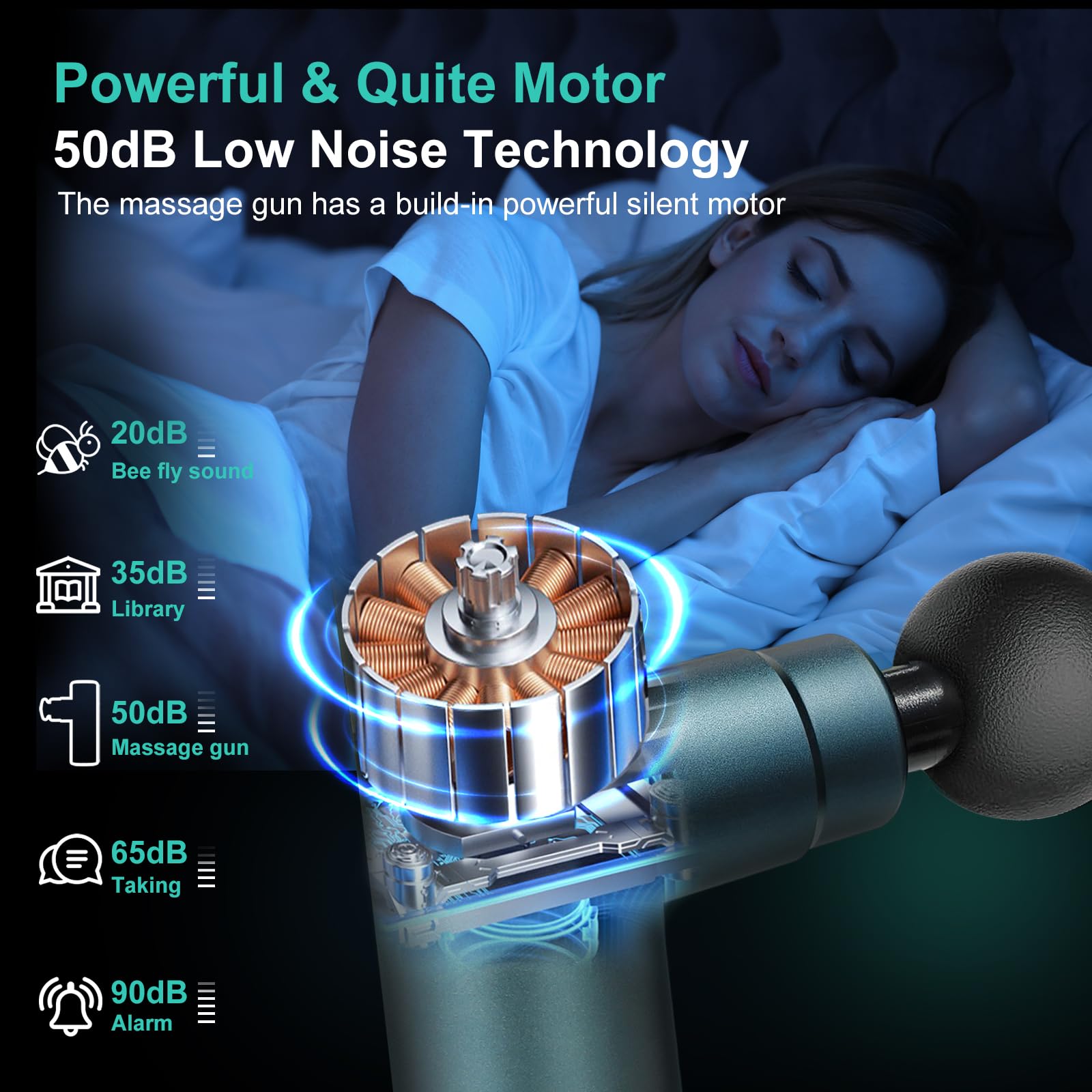 Mini pistolet de massage 3800 tr/min portable pour tissus profonds - Pistolet de massage à percussion musculaire - Pistolet de massage électrique portable avec 4 vitesses et 5 têtes pour la relaxation