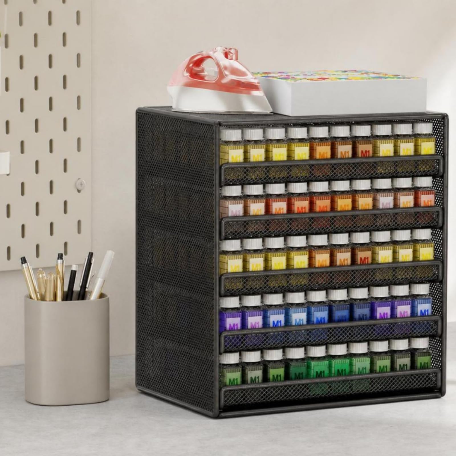 Organizer da Scrivania 5 Scomparti Uso Multiuso Portaoggetti a Cassetti Stile Moderno Vassoio Organizer a Griglia, Nero Corvino