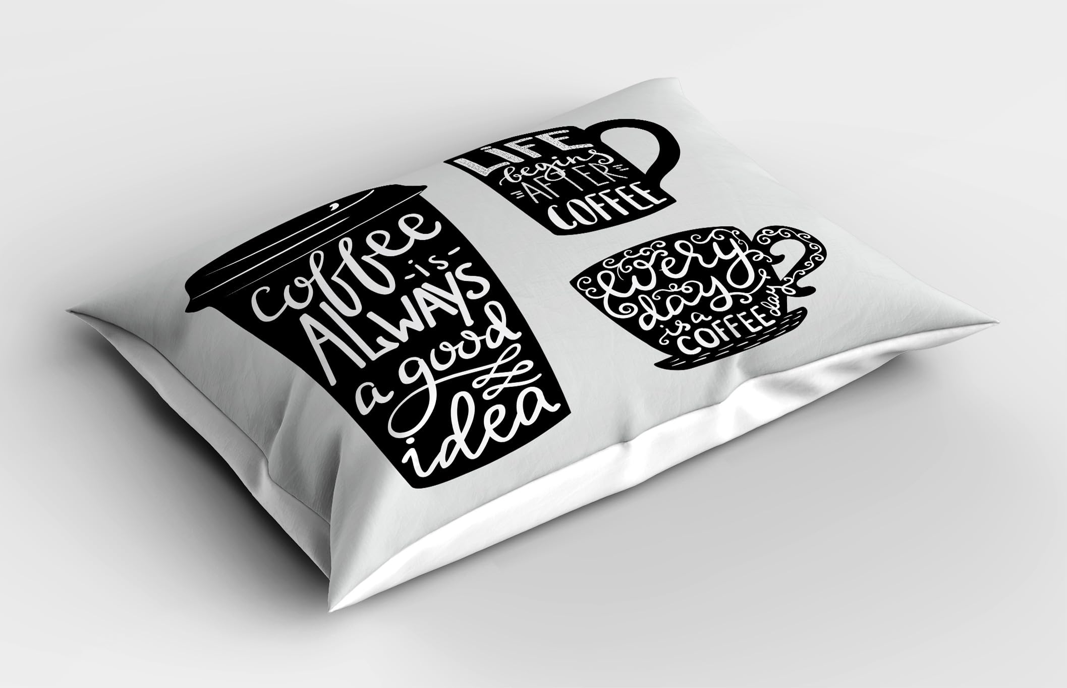 Ambesonne Coffee Pillow Sham Set of 2, Words About Coffee with Take Away Mug Cup Silhouette Drinking Addiction Theme, Quality Microfiber Bedding Item for All Seasons, 30