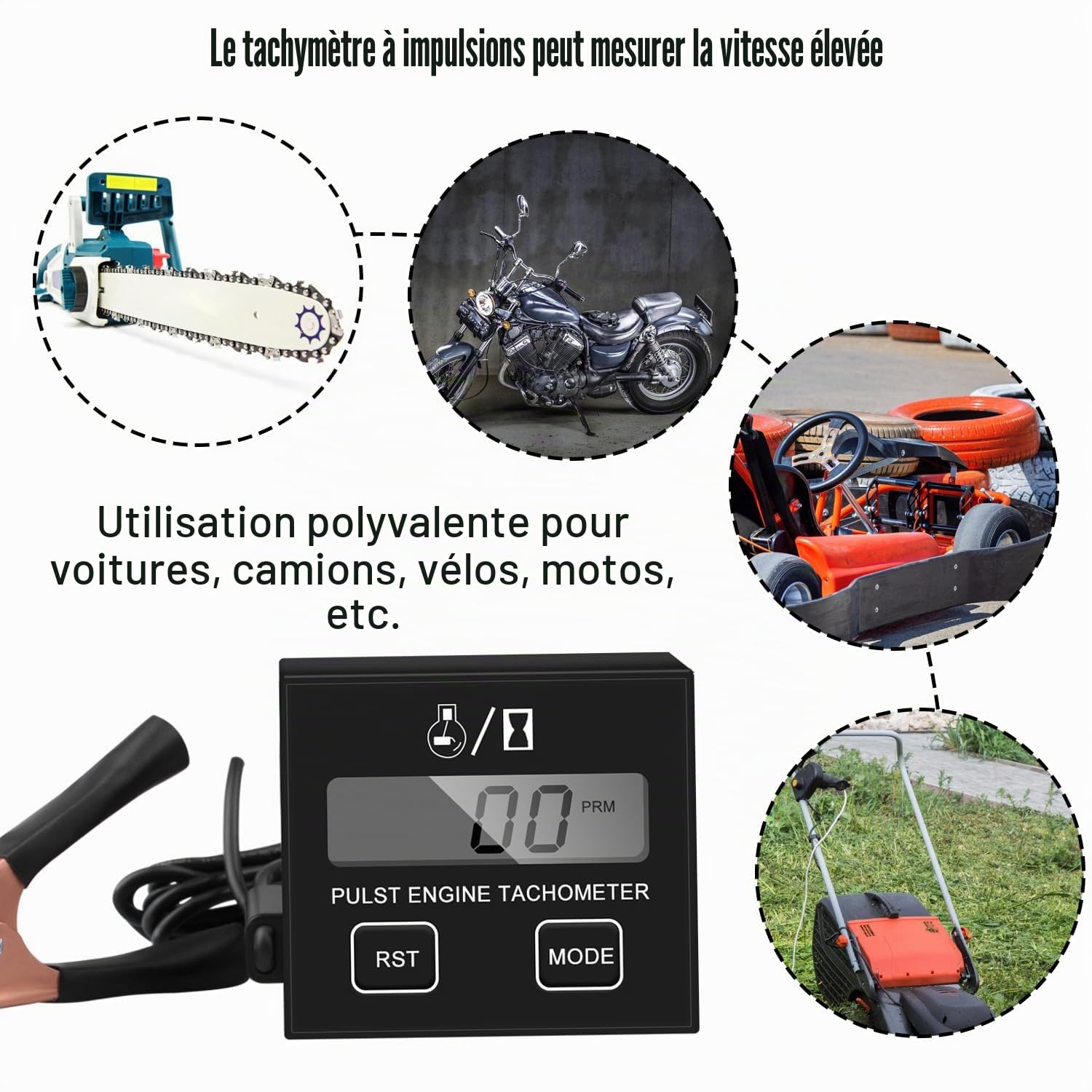 Tachymètre numérique étanche pour moteur pour tronçonneuse, moto et tondeuse à gazon