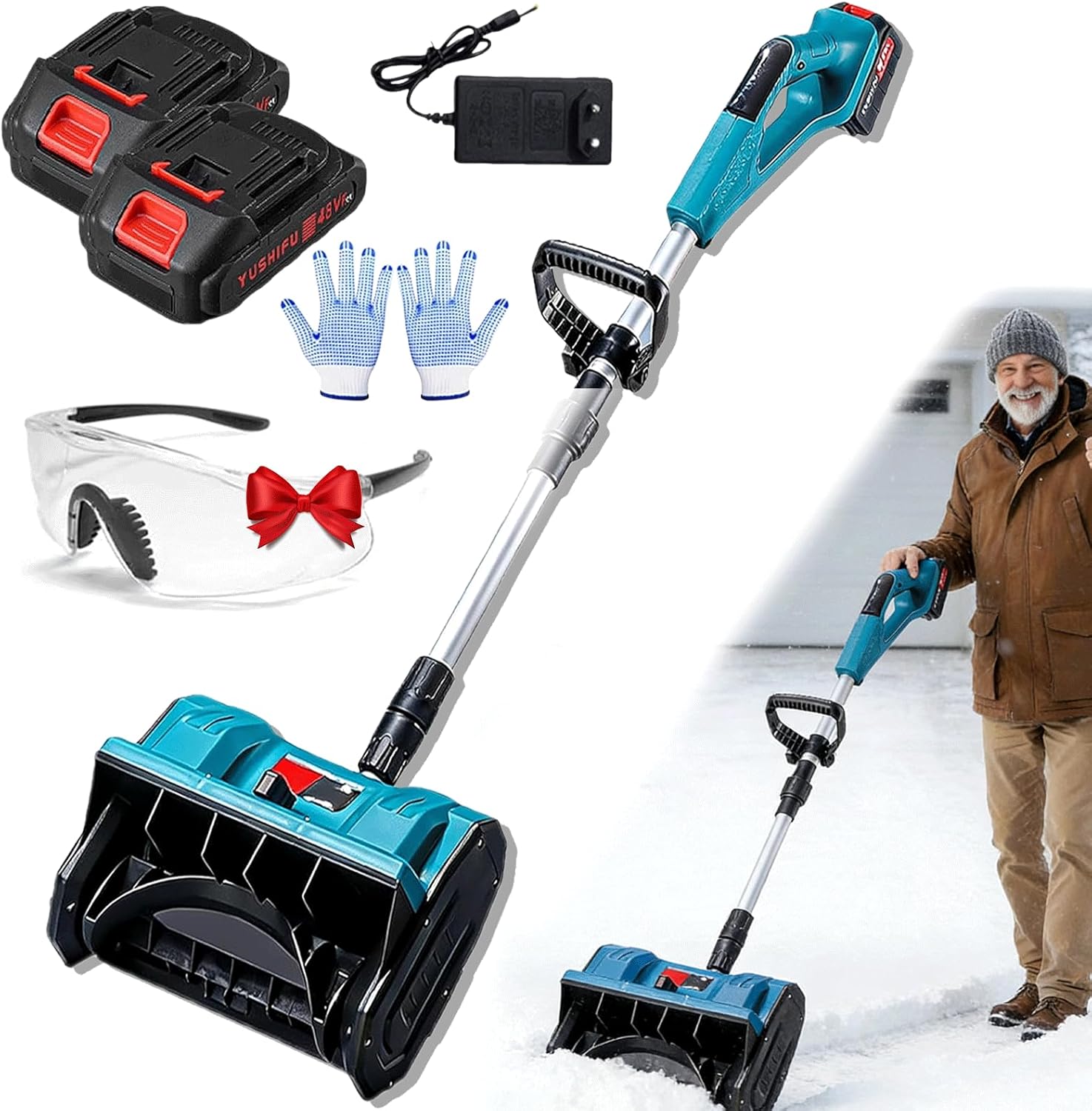 Brushless Snow Shovel Compatible with 21v Battery, 12” Cordless Snow Blower Electric Power Snow Thrower with Battery & LED Light, Adjustable Direction & Handle for Deck Patio Sidewalk (1*Battery)