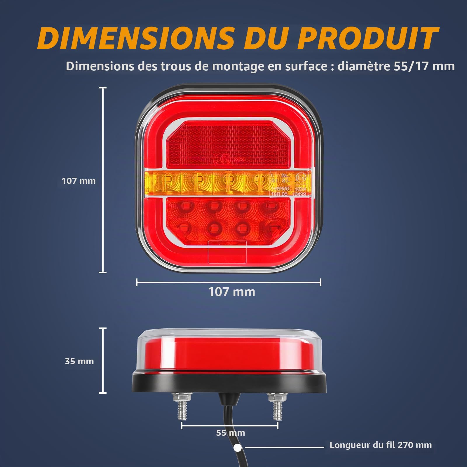 2 Feux Arrière Remorque LED Étanches Néon Pour Camion Avec Certificat E 12V 24V Compact 5 Fonctions Pour Camion Caravane Fourgon Tracteur