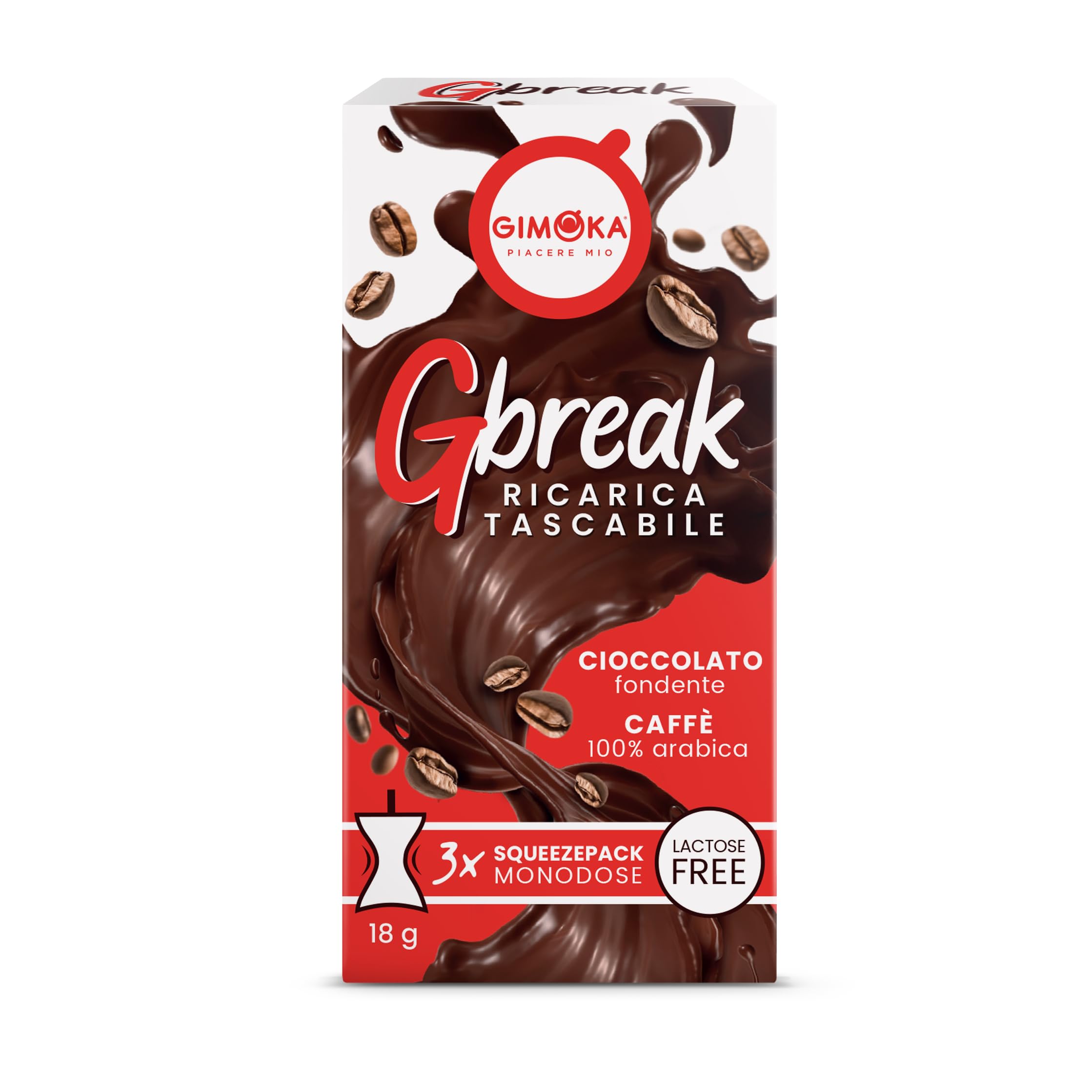 Gimoka Gbreak – Schokolade und Kaffee – Nachfüllpackung für eine praktische und leckere Pause im Taschenformat - 3 Einzeldosis - SQUEEZEPACKS à 18 g