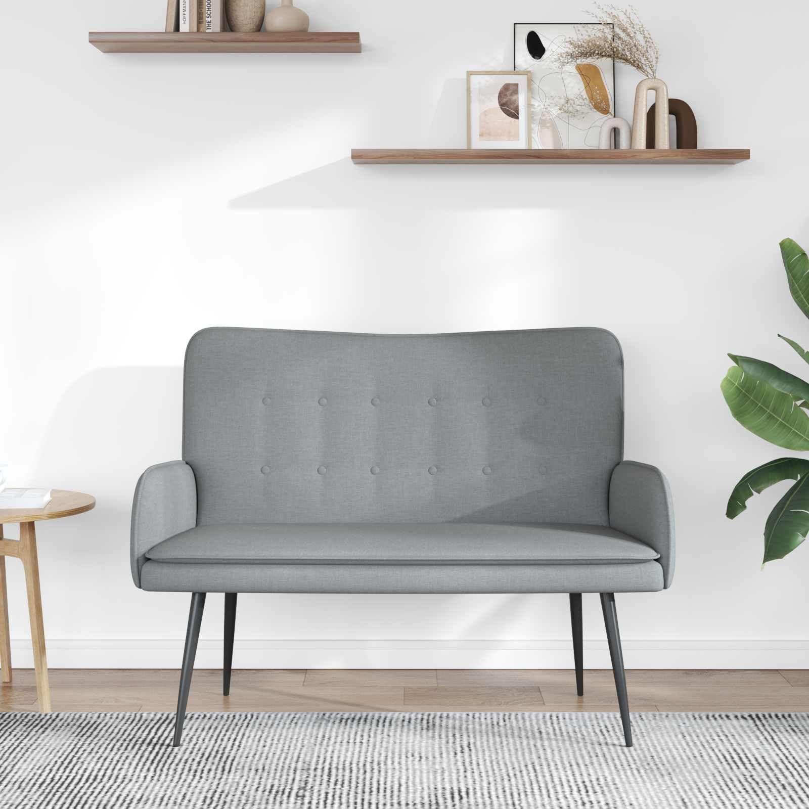 Divano a 2 posti, grigio chiaro, 115 x 61 x 87 cm, in tessuto con telaio robusto e rivestimento in poliestere resistente, per piccolo soggiorno, camera degli ospiti, lounge e seduta flessibile