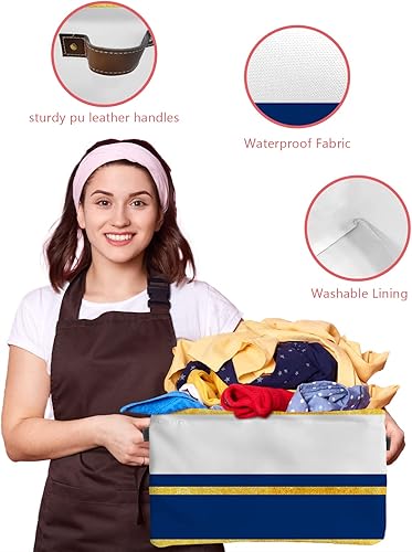 Miniatura 4 de Luxurious Navy Blue Geometric Storage Basket for Organizing Shelves, Collapsible Storage Bins Boxes with Handle, Yellow Modern Line Abstract Art