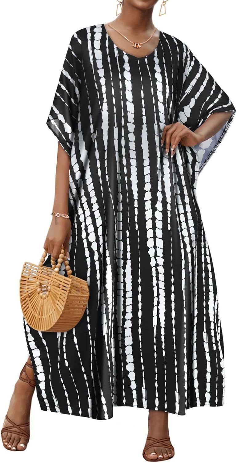 Kaftan dresses plus size V neck long sleeve coverup swimwear