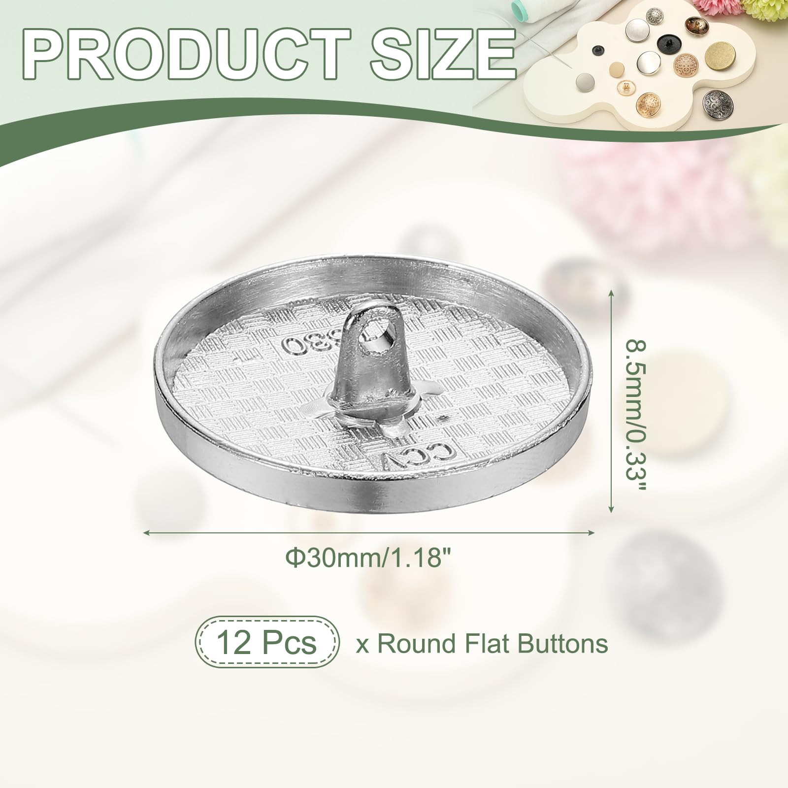YELARXI Metal Round Flat Buttons, Alloy Shank Round Shaped Sewing Buttons, Fitting for (Men, Women, Coat, Shirt, Suit - Image 2