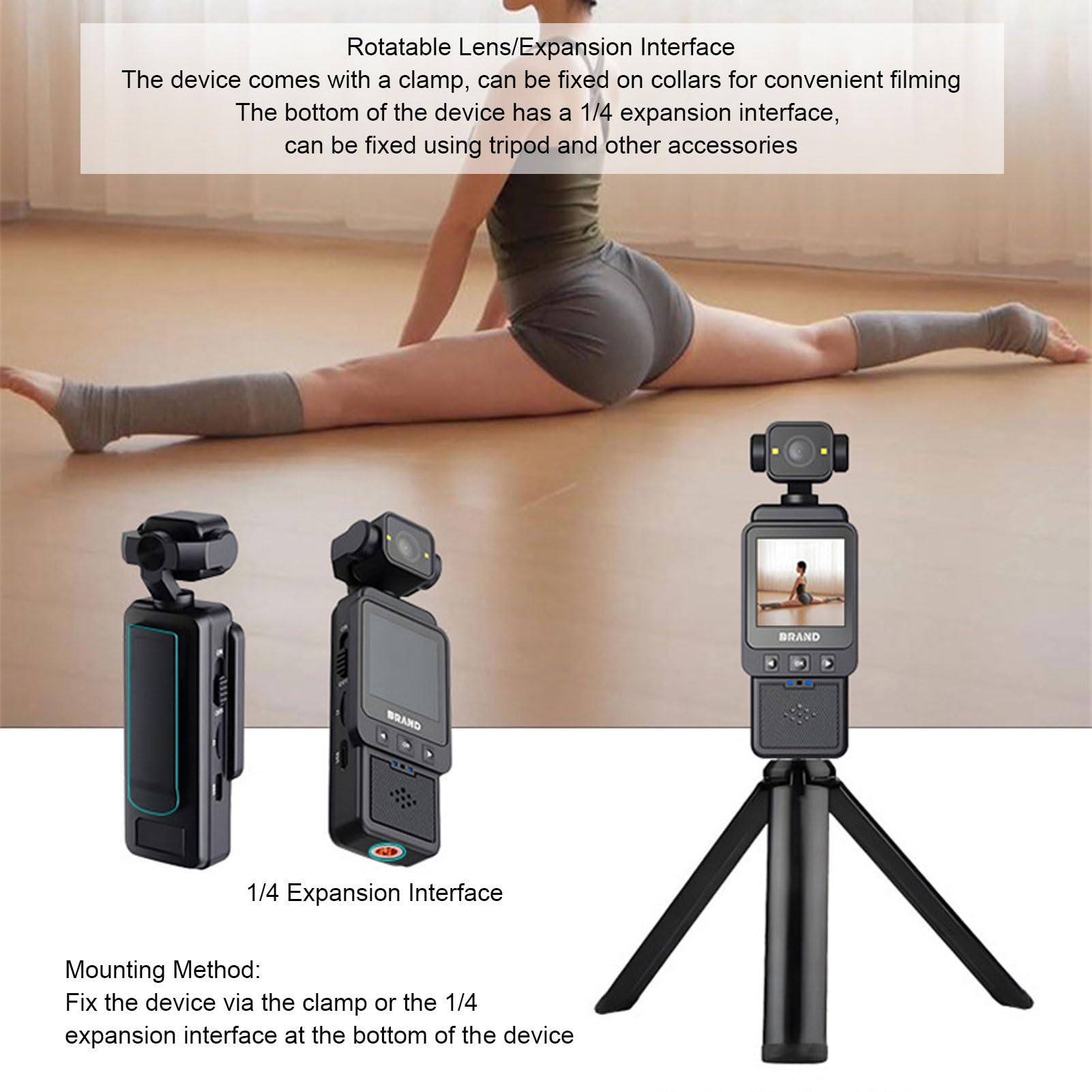 Lazmin112 Telecamera Indossabile Con Registrazione Audio E Video, Telecamera Per Vlogging 1080P Con Schermo TFT Da 1,54 Pollici, Obiettivo Con Rotazione A 360°