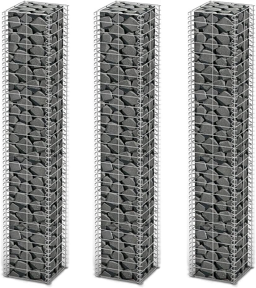 3-Pack Galvanized Gabion Basket Set 9.8"x9.8"x59" Silver Heavy-Duty Welded Wire Cages for Retaining Wall Garden Fence Outdoor Rock Planter Privacy Screen