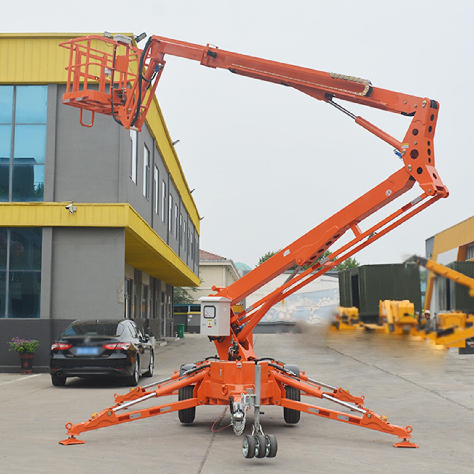 Multi-Application Telescopic Boom Lift with Manganese Steel Legs, Articulated Cherry Picker Lift with Obstacle-Crossing Ability, Towable Manlift for Convention Centers & Property Management