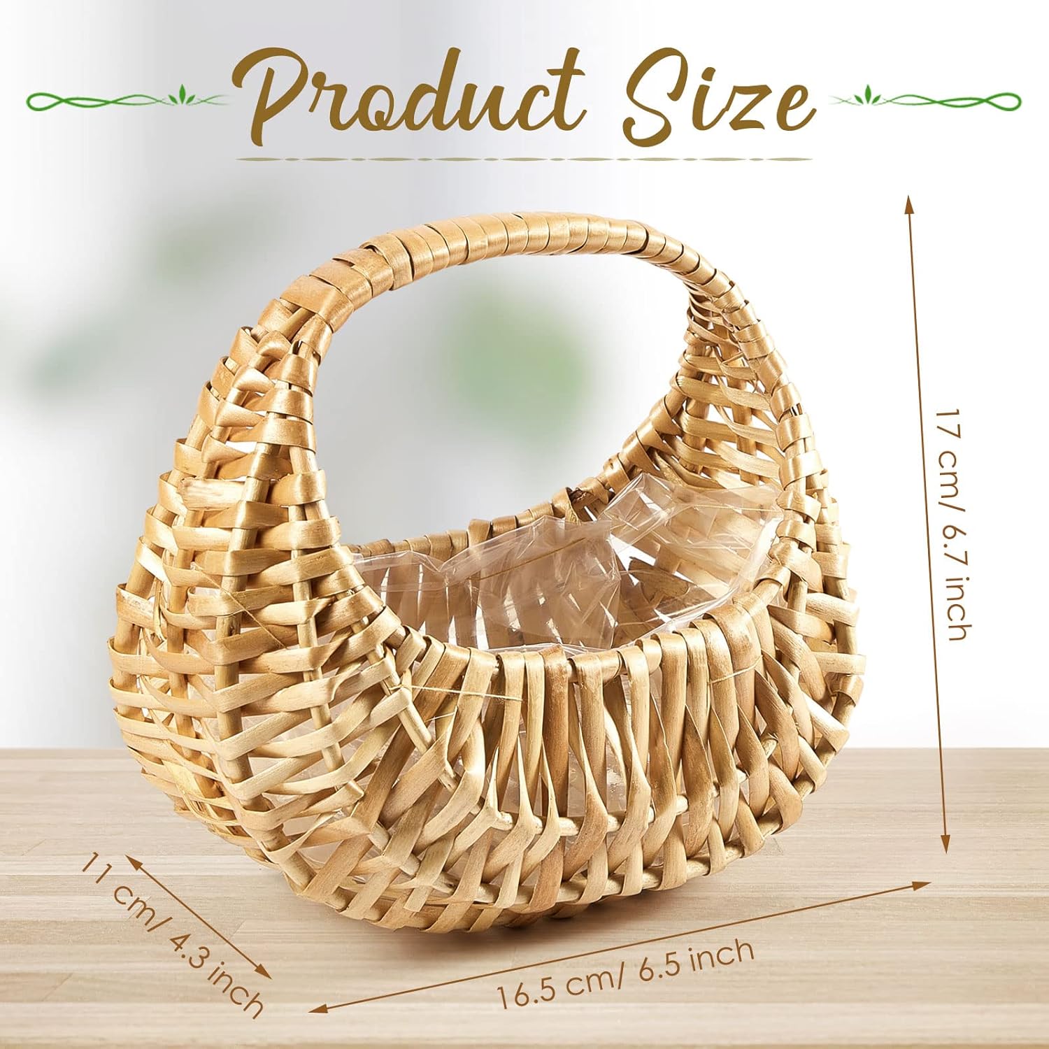 taiyin 3 pack rattan flower girl basket small half moon straw wicker basket with handle ideal for wedding flower girl,picnic,garden storage and home decor (nature) nature 3