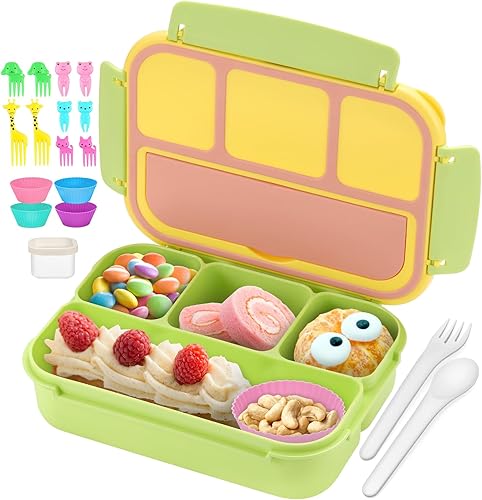 Miniatura 14 de QQKO Lonchera Bento para niños y adultos, lonchera escolar para niños y niñas, contenedores de lonchera con 4 compartimentos, contenedor de salsa,