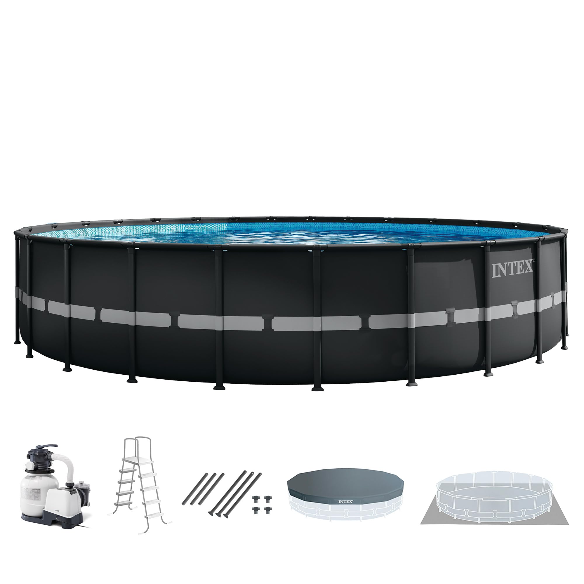 INTEX Ultra XTR 24 ft x 52 in Above Ground Pool Set, Round Swimming Pool with Steel Frame, 2100 GPH Sand Filter Pump, Ladder, Cover, & Ground Cloth