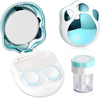 Contact Lens Travel Kit with Cleaner Washer, Portable Contact Box with Mirror Tweezers Remover Tool Solution Bottle for Daily Outdoor (Blue)