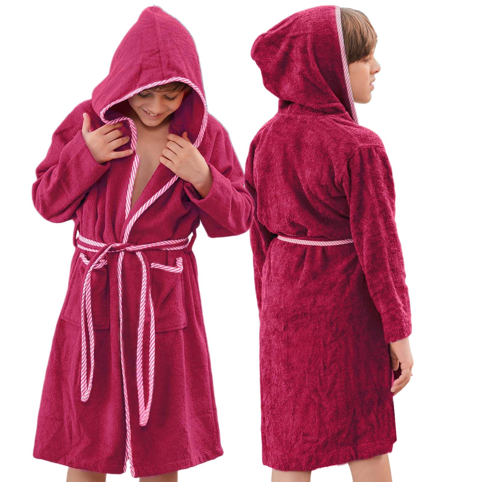 ALLEN & MATE 100% COTTON Kids Bathrobe with Piping – Safety Certified, Medium Lightweight, Quick Absorbent for Boys & Girls