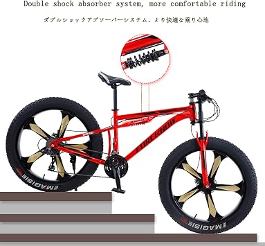 Mountain Bike Bicycle 26 Inch Fat Tire Bicycle Full Suspension Mountain Bike Beach Snow All Terrain MTB, Outdoor Sports Cycling, Max Load 200kg