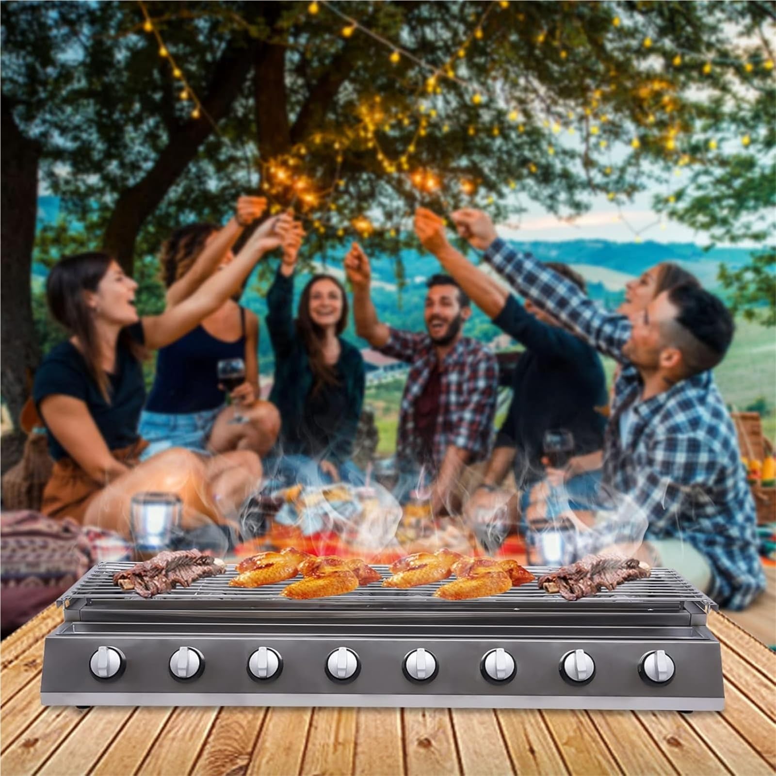 8-palnikowy grill gazowy, grill ze stali nierdzewnej z regulowaną wysokością, idealny na imprezy, kemping i pikniki - profesjonalny sprzęt do grillowania