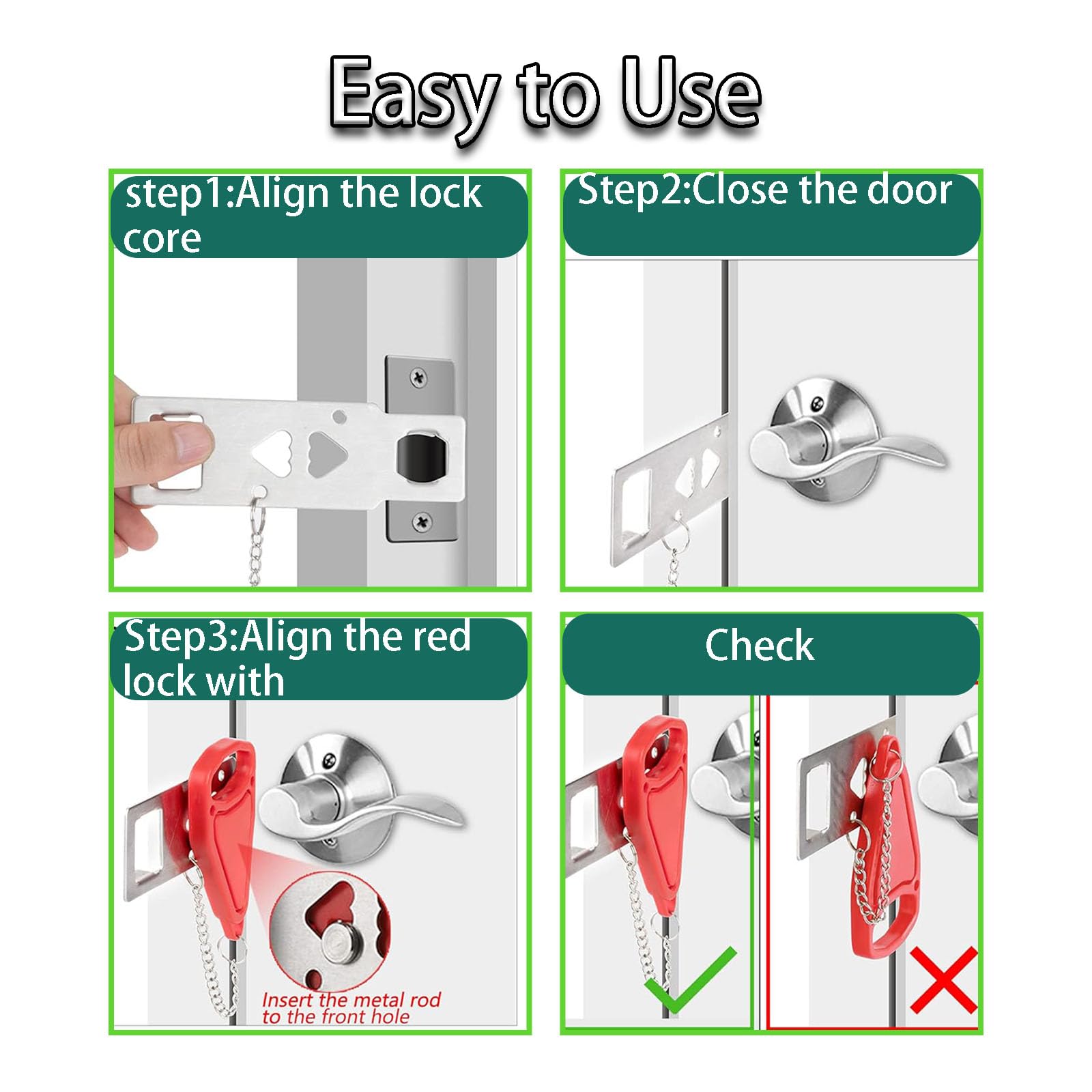 3Pcs Hotel Door Lock Travel Safety,Portable Door Lock Set including Alarm - Image 4