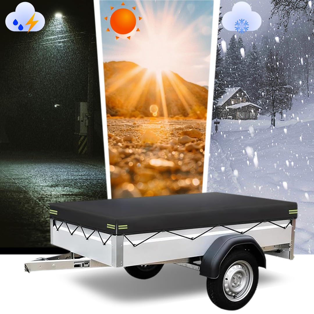 Telone per rimorchio nero, 214 x 122 x 13 cm, tessuto Oxford, impermeabile, antivento, protezione solare, antistrappo
