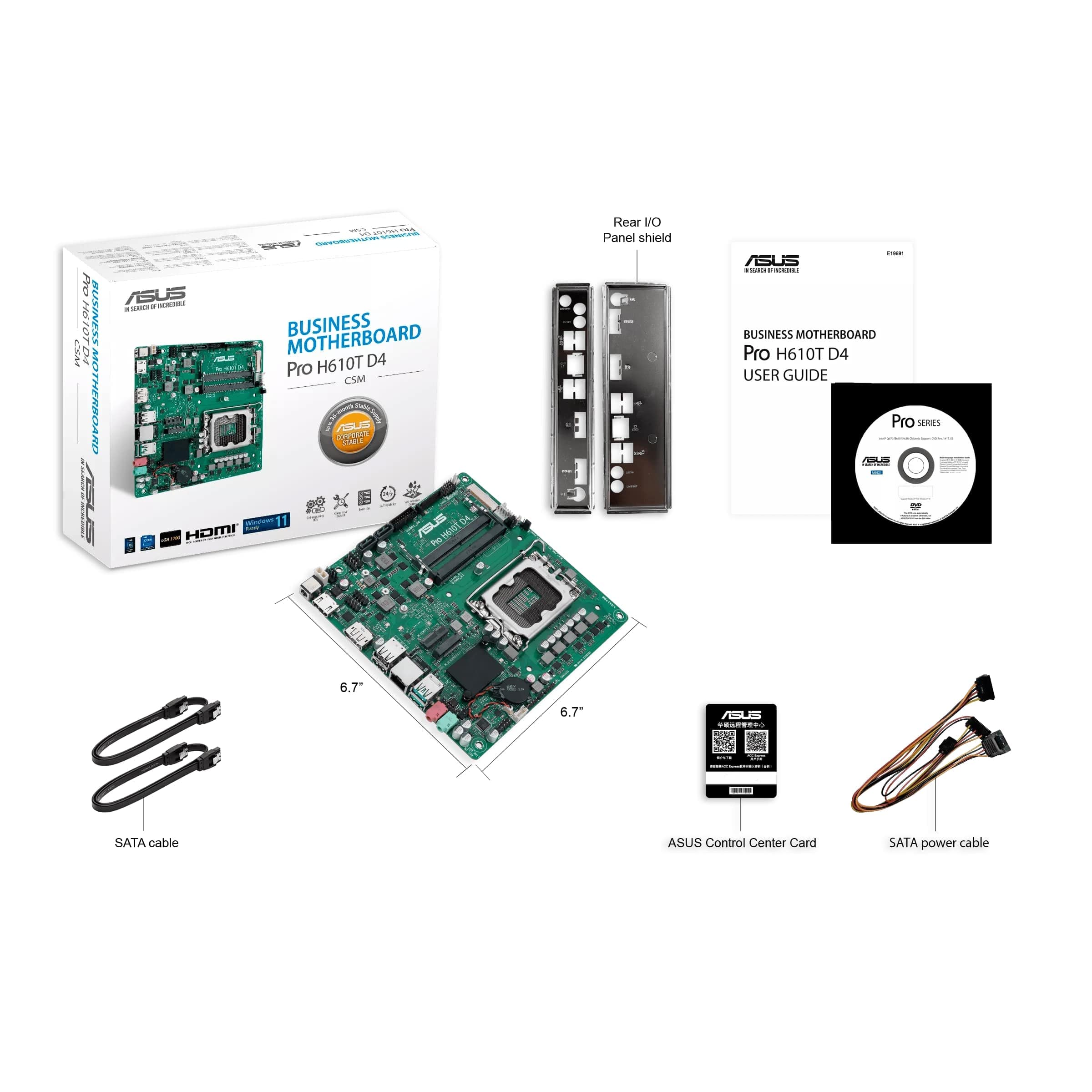 ASUS PRO H610T D4-CSM Thin mini-ITX H610 business motherboard with enhanced security, reliability, manageability and efficiency
