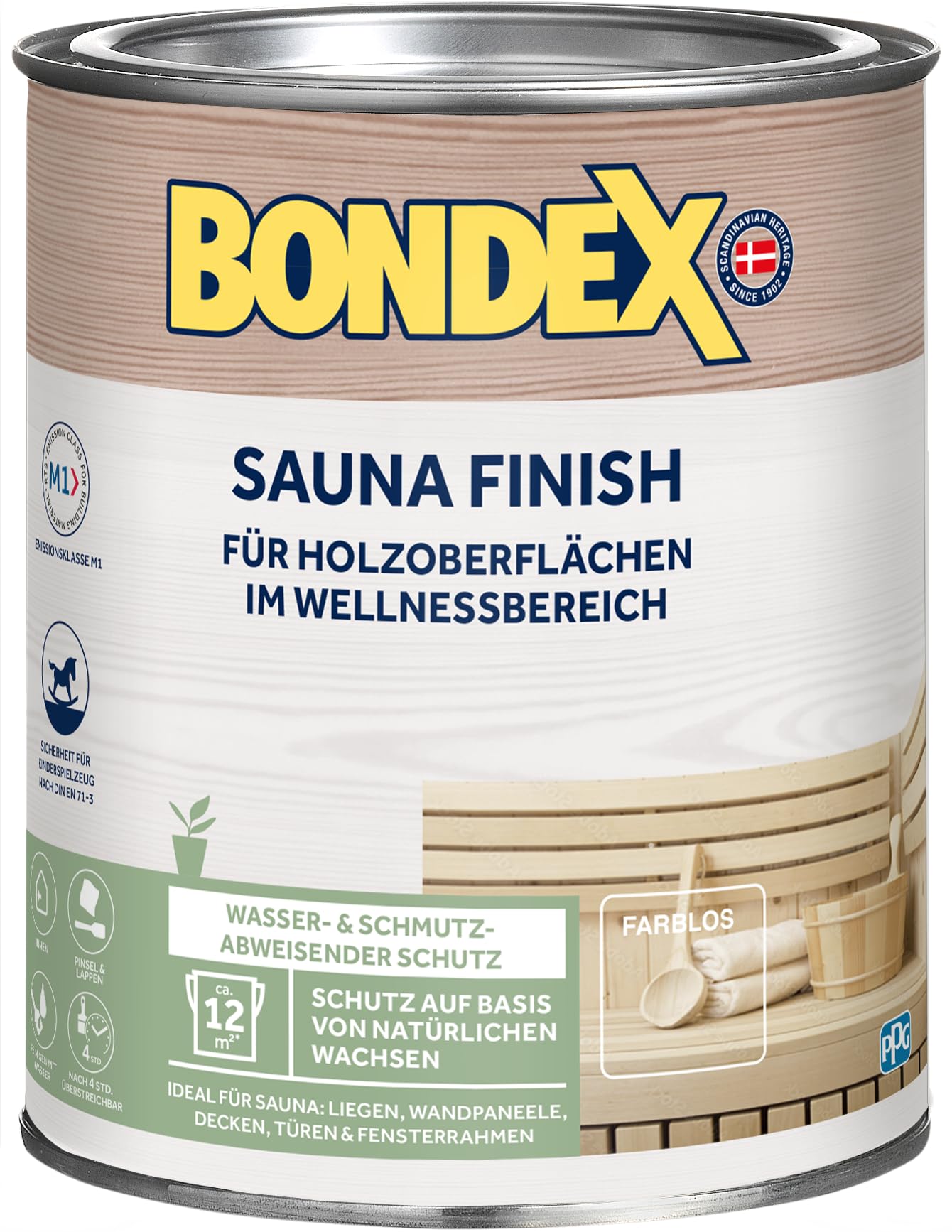 Bondex Sauna Finish Farblos 1 L für 12 m² | Wasser- und schmutzabweisend | Seidenmatt | Holzwachs