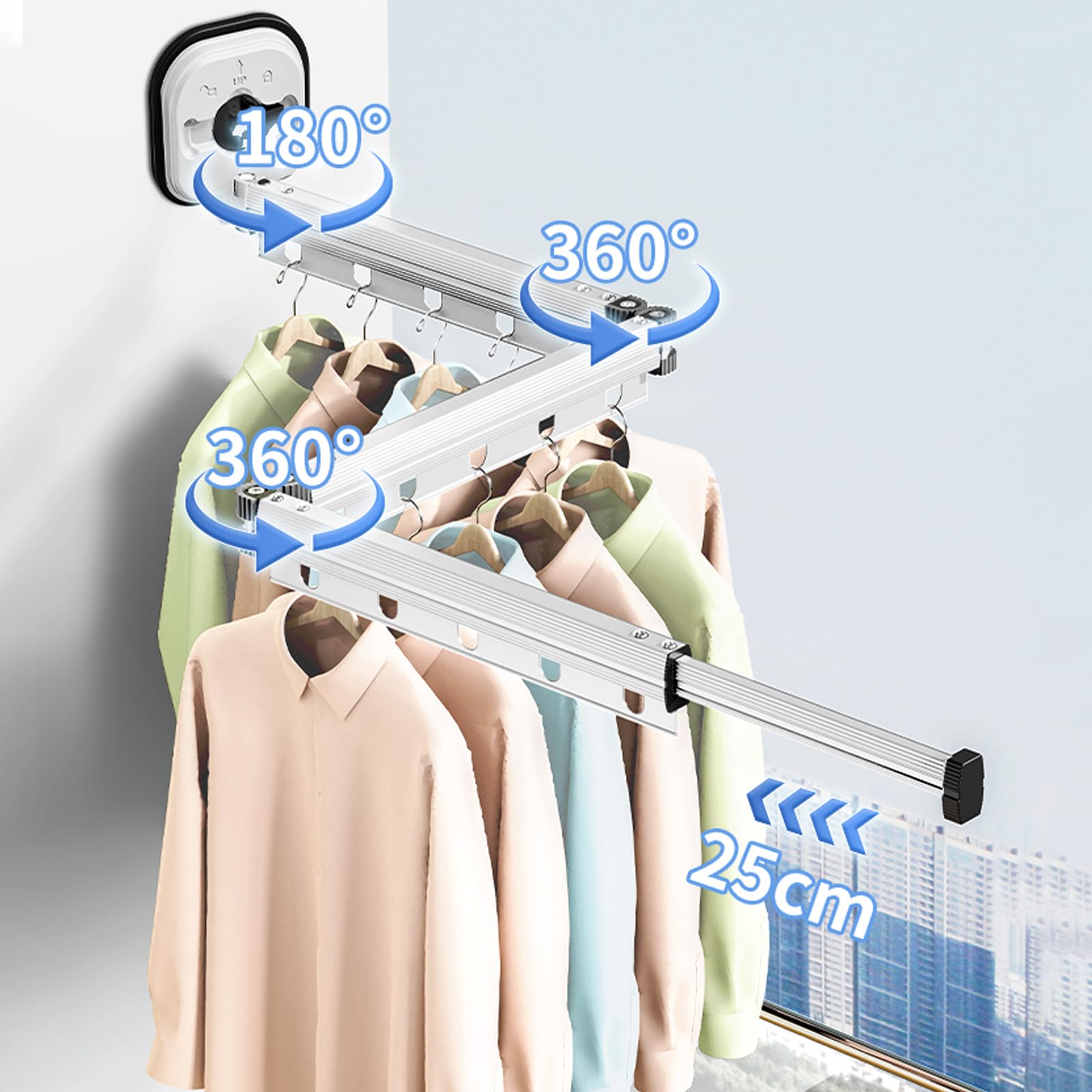 Asciugatrice retrattile, montaggio a parete, ventosa, pieghevole, ganci, portasciugamani, balcone, biancheria, bagno, camera da letto (bianco latteo, 2')