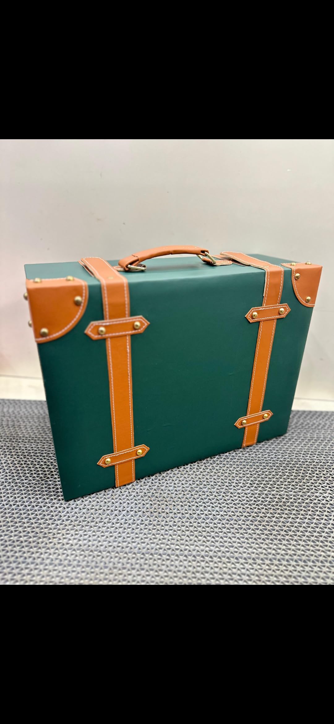 Vintage Style Suitcase with Leather Straps, Decorative Storage Box, Retro Travel Case Design-image-31