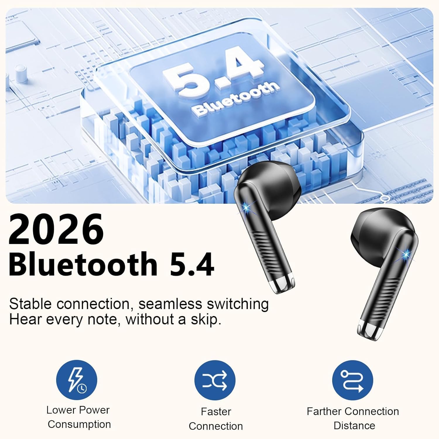 Drsaec Ecouteurs Bluetooth sans Fil 2026 avec APP, Écouteurs Bluetooth 5.4 Écouteurs sans Fil avec 4 ENC Réduction de Bruit Mic, IP7 Étanches Oreillette Bluetooth 56H Stéréo USB-C pour iOS/Android
