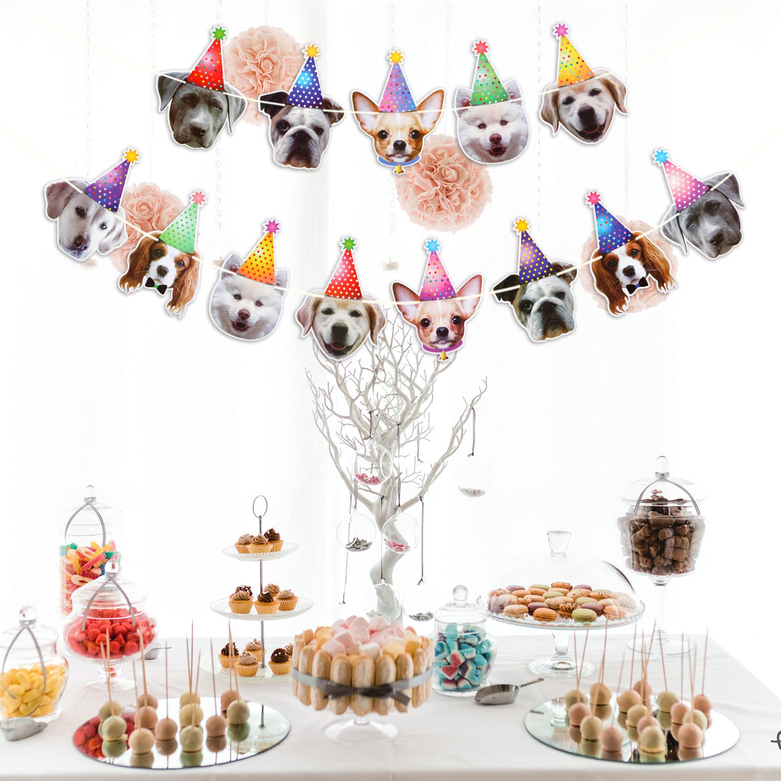 Dog Birthday Party Banner - Pre-Assembled Dog Faces & Claws Theme Decoration Bunting
