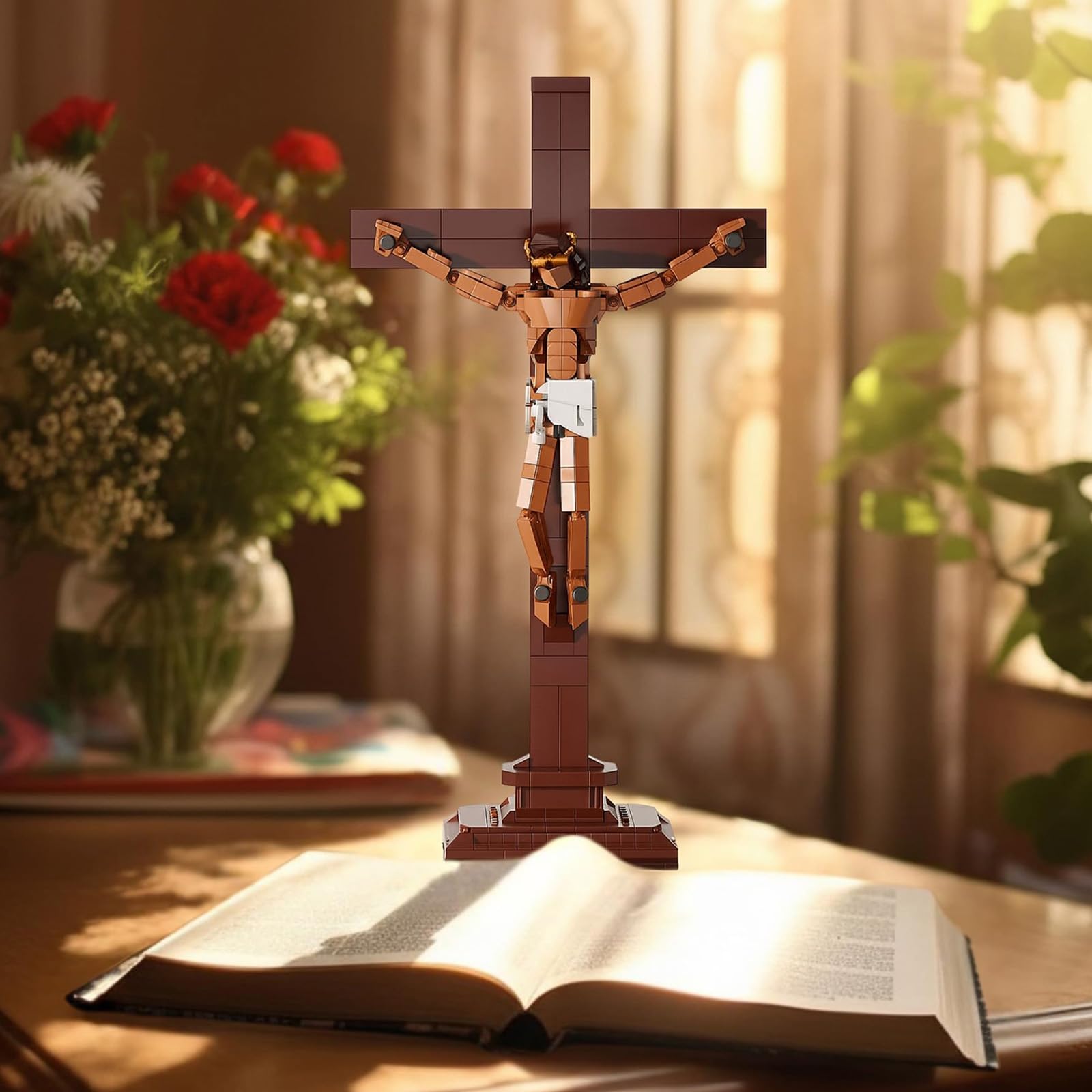 Set di Mattoncini Jesus Costruzioni - 588 Pezzi Kit de construction Petit Crucifix de Jésus, Modèle de Briques Représentant une Figure Religieuse Chrétienne pour la Maison ou l'église