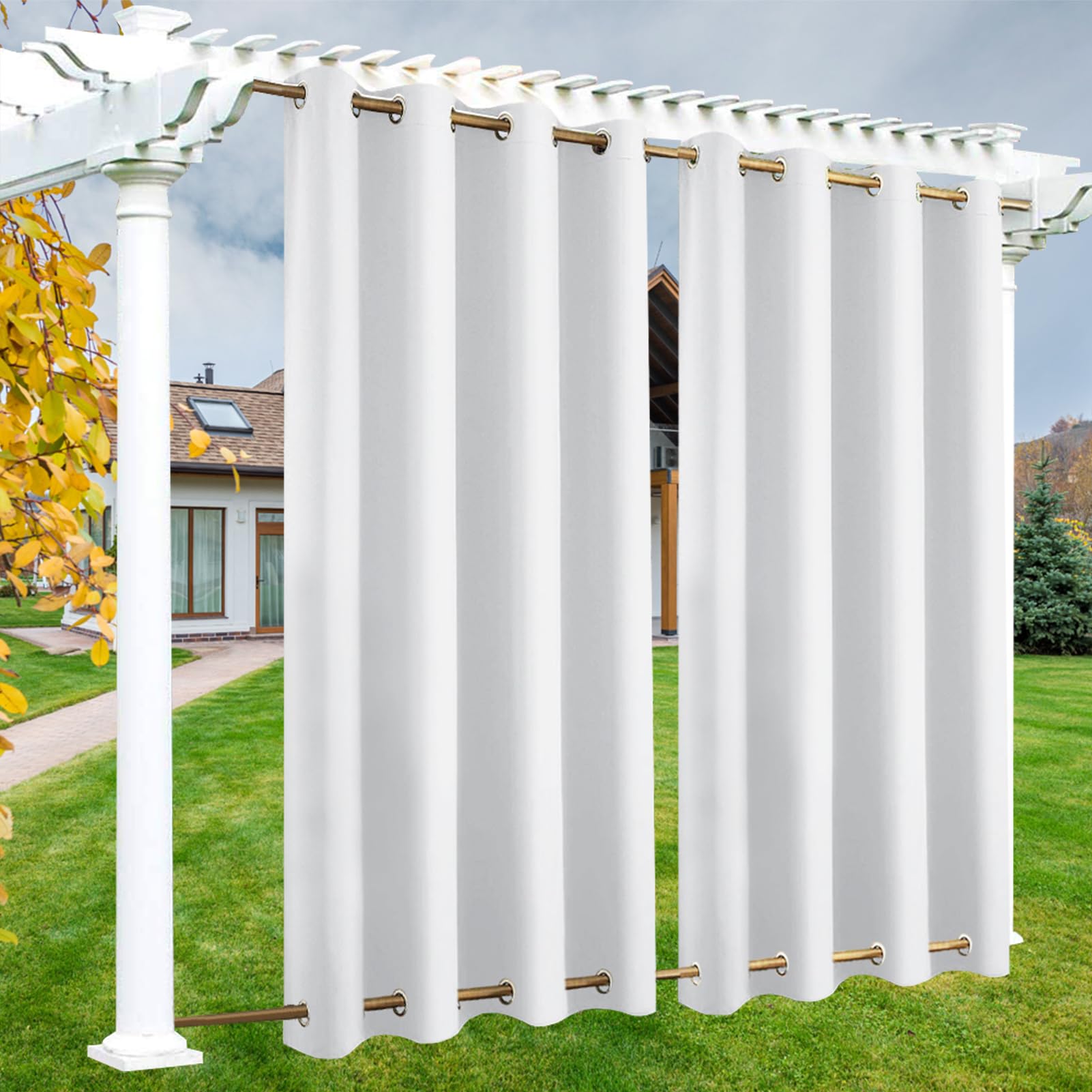 LSDINDF Outdoor Curtains Waterproof, 1 Panel Outdoor Curtain with Top & Bottom Grommets, Privacy and Sun Protection for Pergola, Gazebo, Patio, Porch and Poolside - W 108" x L 85"