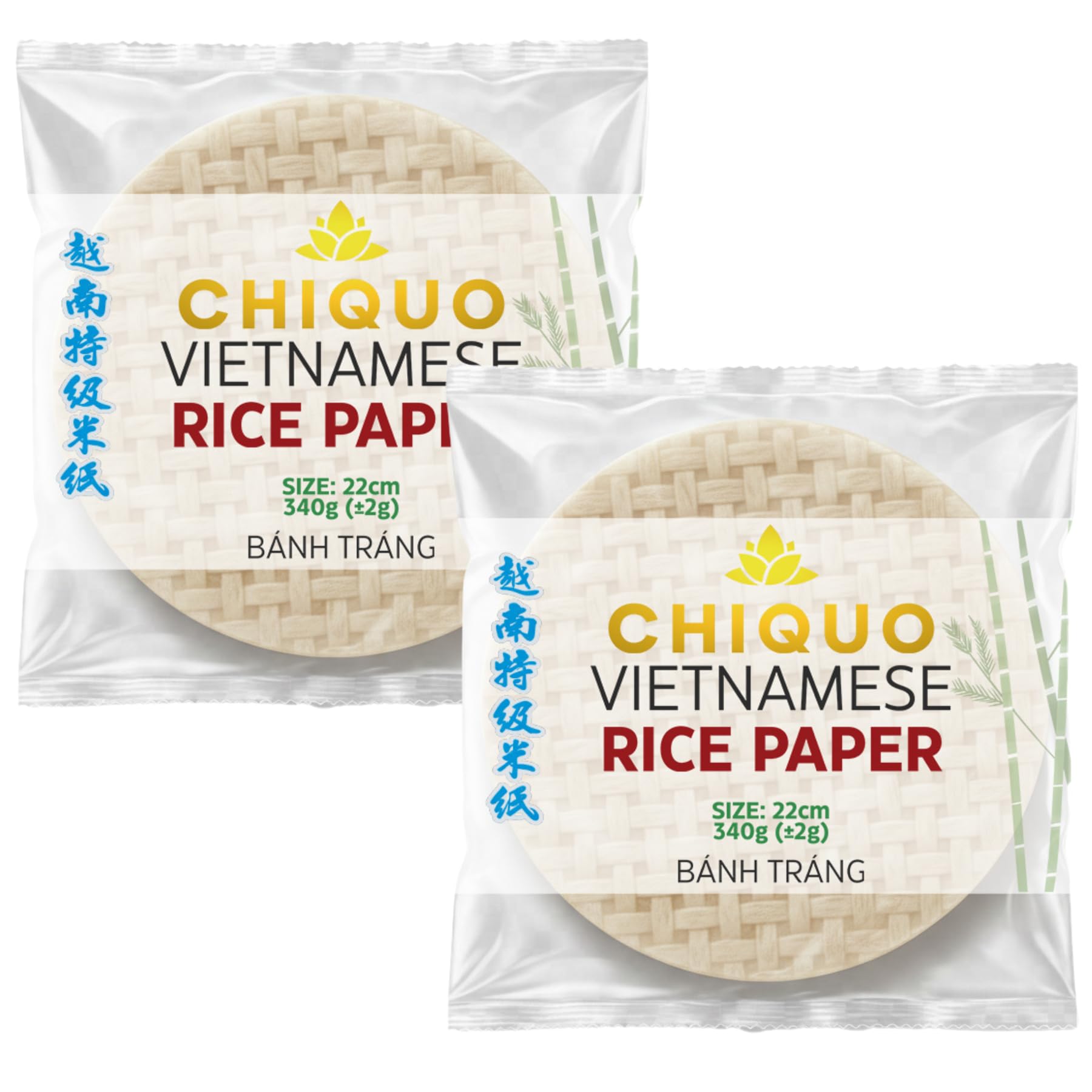 Chiquo Vietnamese Rice Paper 22cm 340g - Pack of 2 | Authentic Vietnamese Wrappers | Ideal for Spring Rolls, Summer Rolls, Asian Dishes | Easy to Use