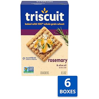 Triscuit Rosemary & Olive Oil Whole Grain Wheat Crackers, Lunch Snacks, Bulk Snack Crackers, 6 - 8.5 oz Boxes