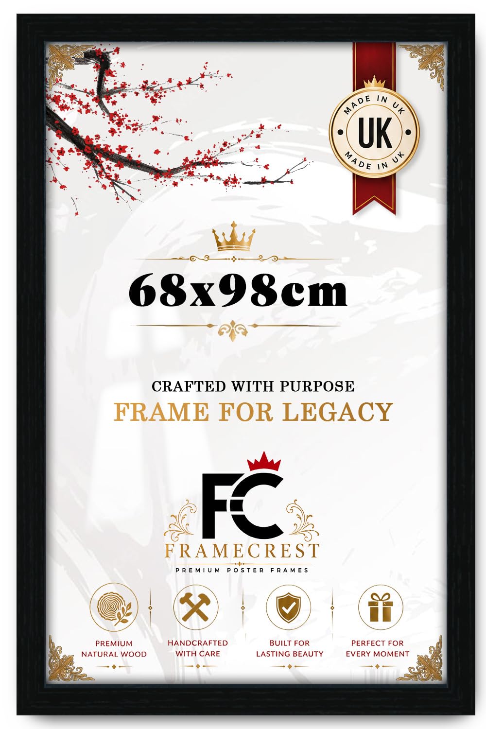 FRAMECREST Stunning Contemporary 68x98cm MDF Frame – jigsaw puzzle frame, Picture Frame, Poster Frame for Wall Mounting Display Horizontally or Vertically Hanging-[Black] — image 1